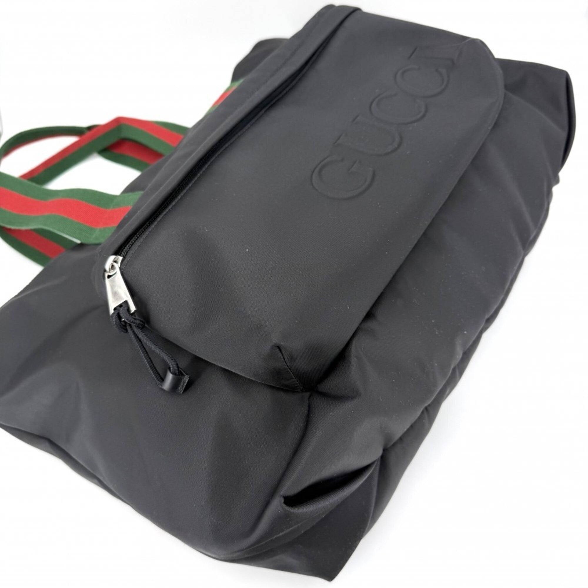 Gucci Black White Nylon Handbag Tote Bag (Pre-Owned)