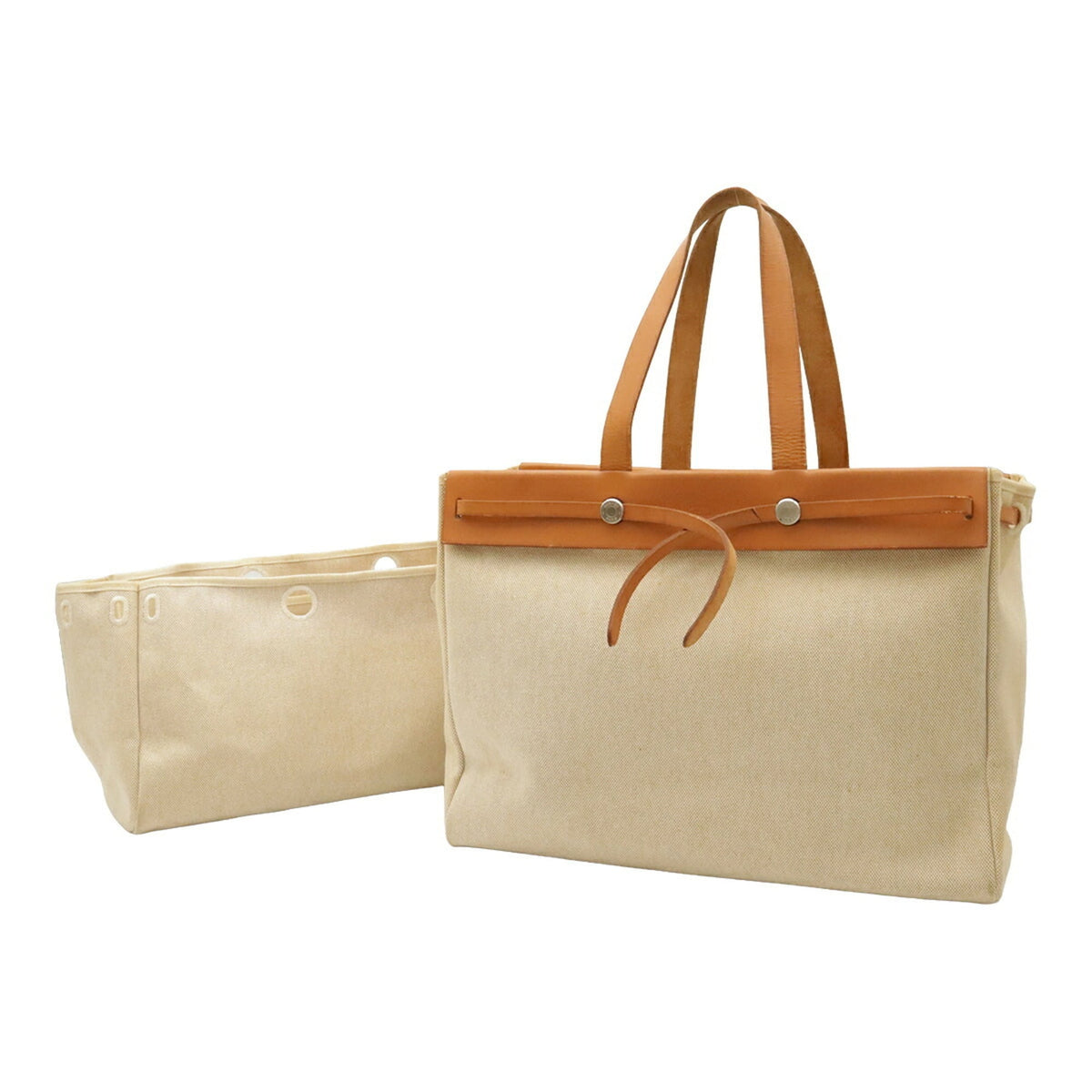 Hermes Light Brown Natural Toile H Shoulder Bag Tote Bag (Pre-Owned)