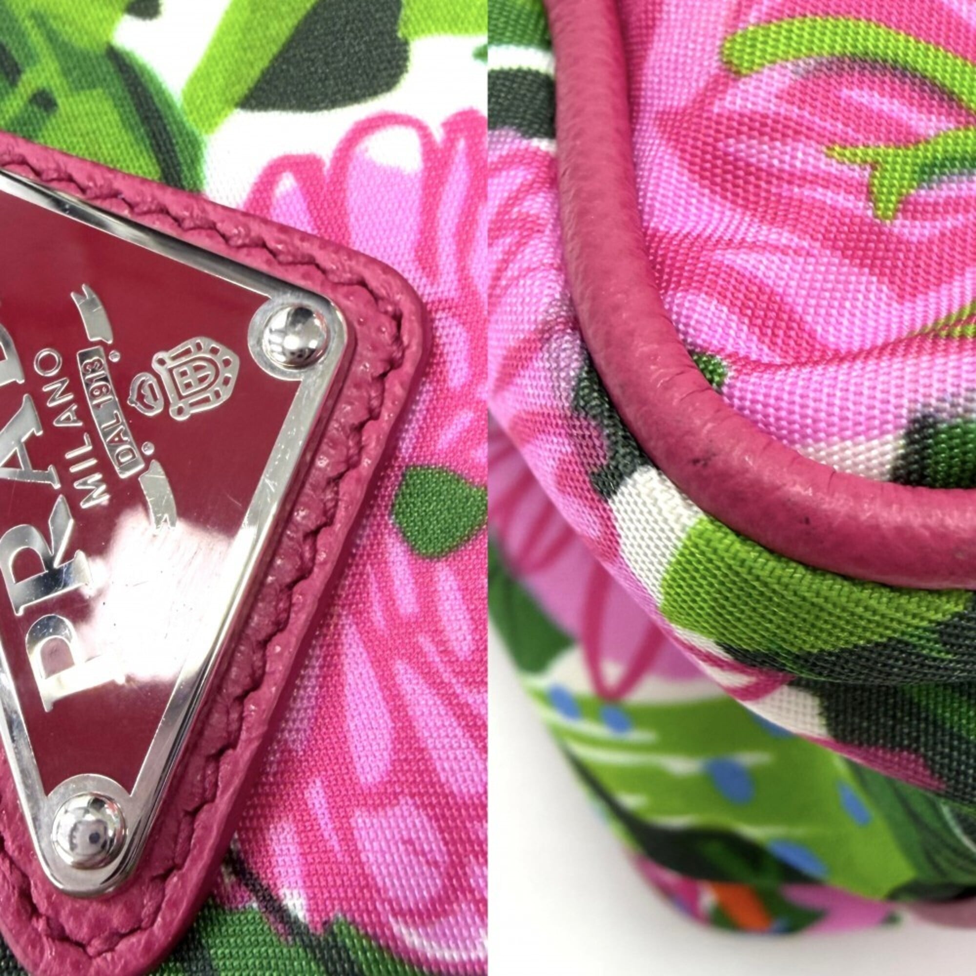 Prada Pink Nylon Leather Pochette Shoulder Bag (Pre-Owned)