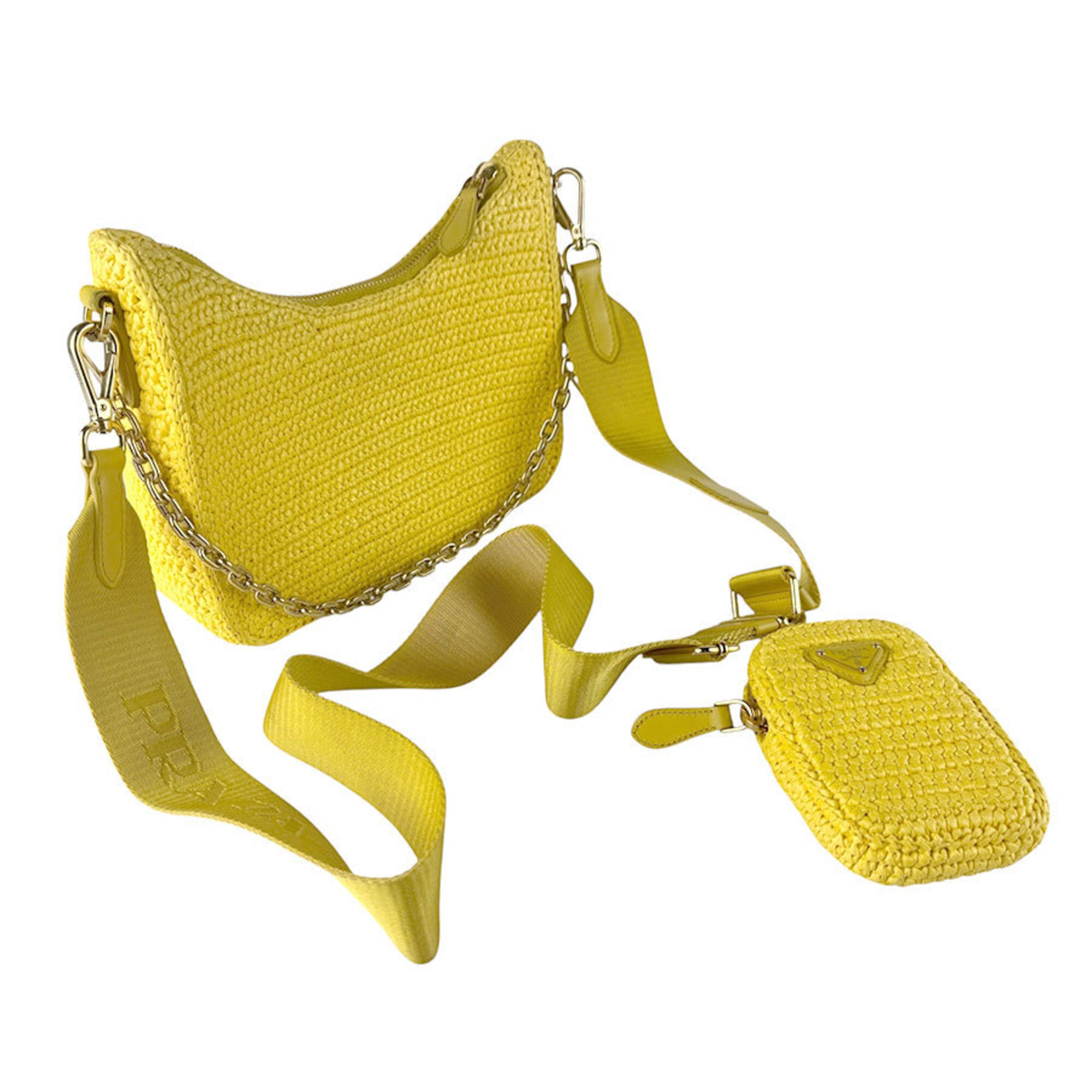 Prada Yellow Raffia Shoulder Bag (Pre-Owned)