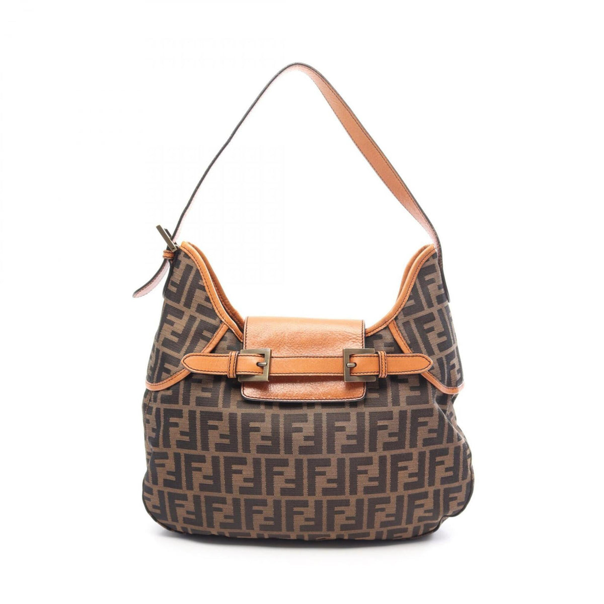 Fendi Black Brown Canvas Leather Handbag Shoulder Bag (Pre-Owned)