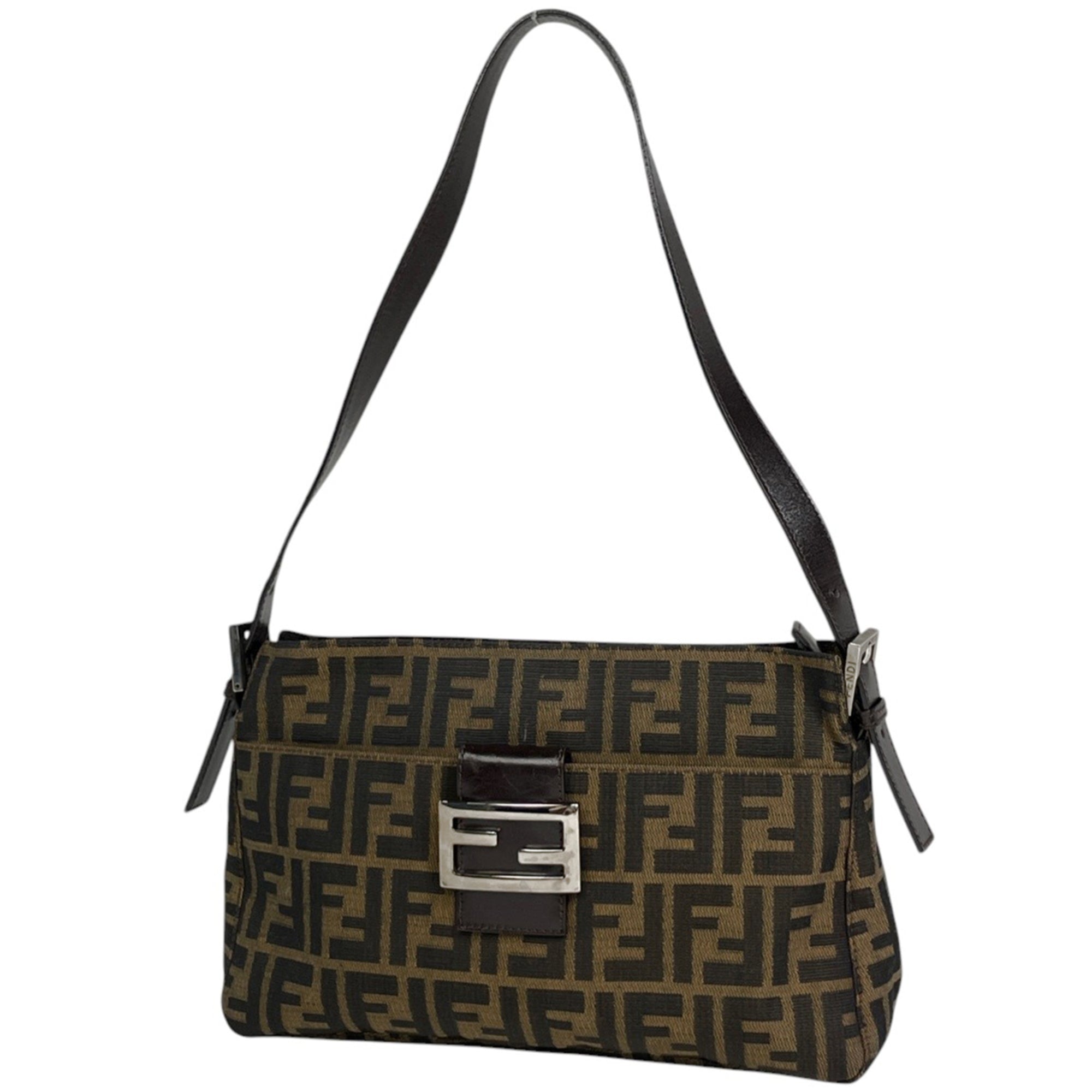Fendi Brown Canvas Leather Handbag Shoulder Bag (Pre-Owned)