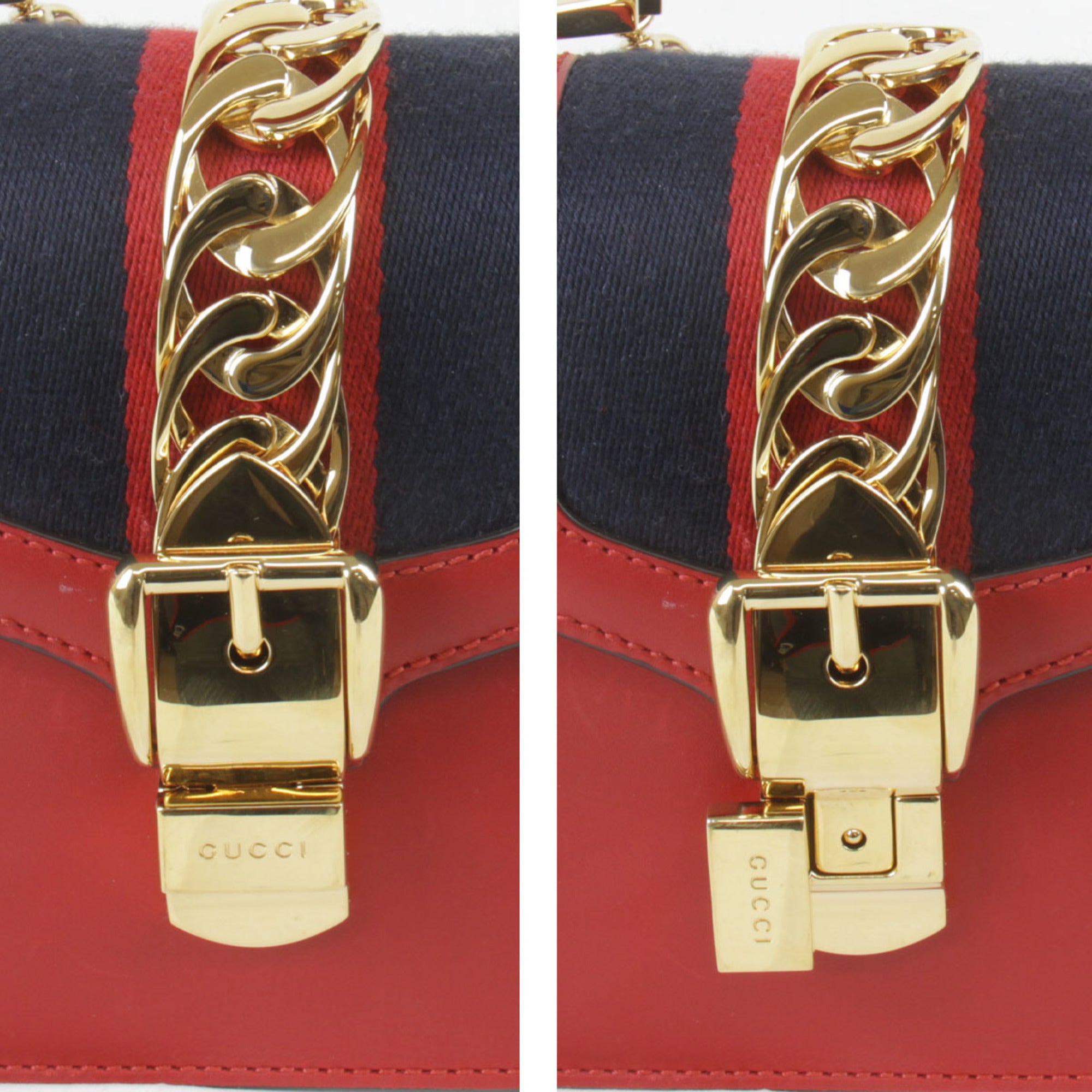 Gucci Red Color Leather Shoulder Bag (Pre-Owned)