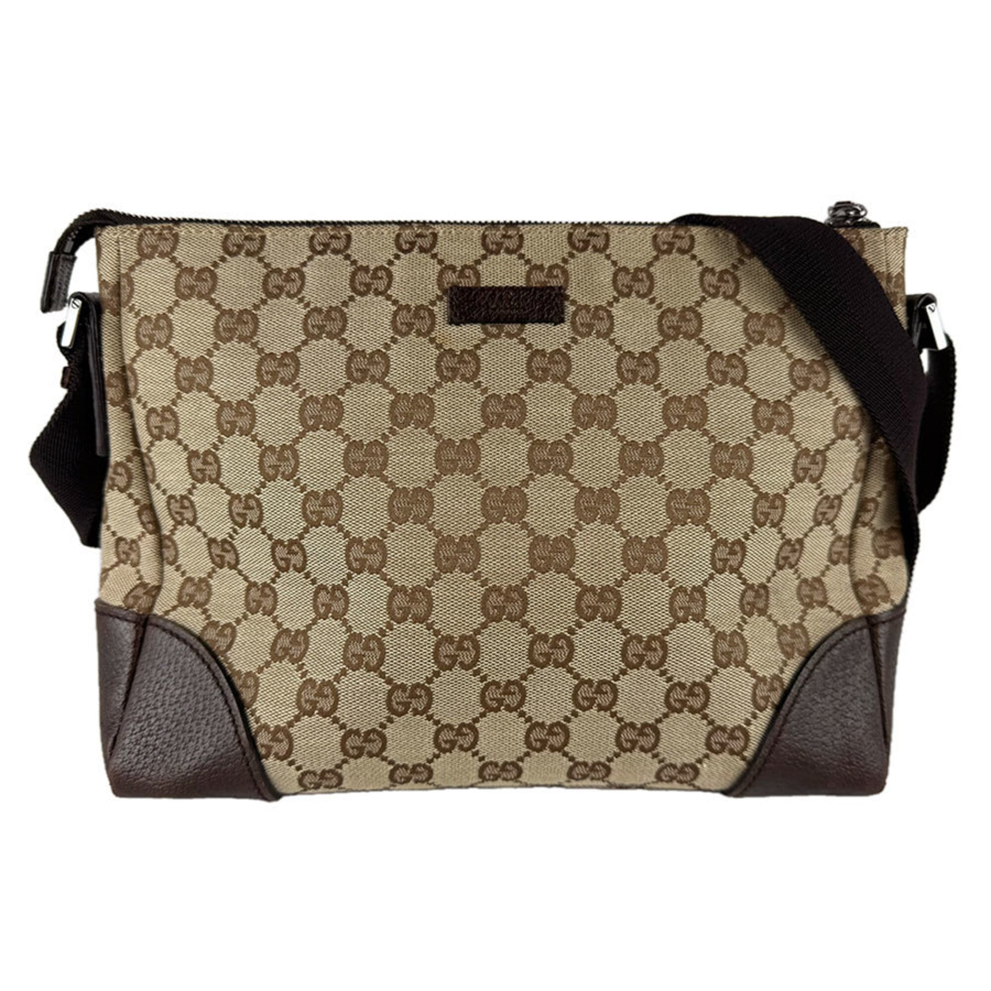 Gucci Brown Brown Gg Gg Canvas Leather Shoulder Bag (Pre-Owned)