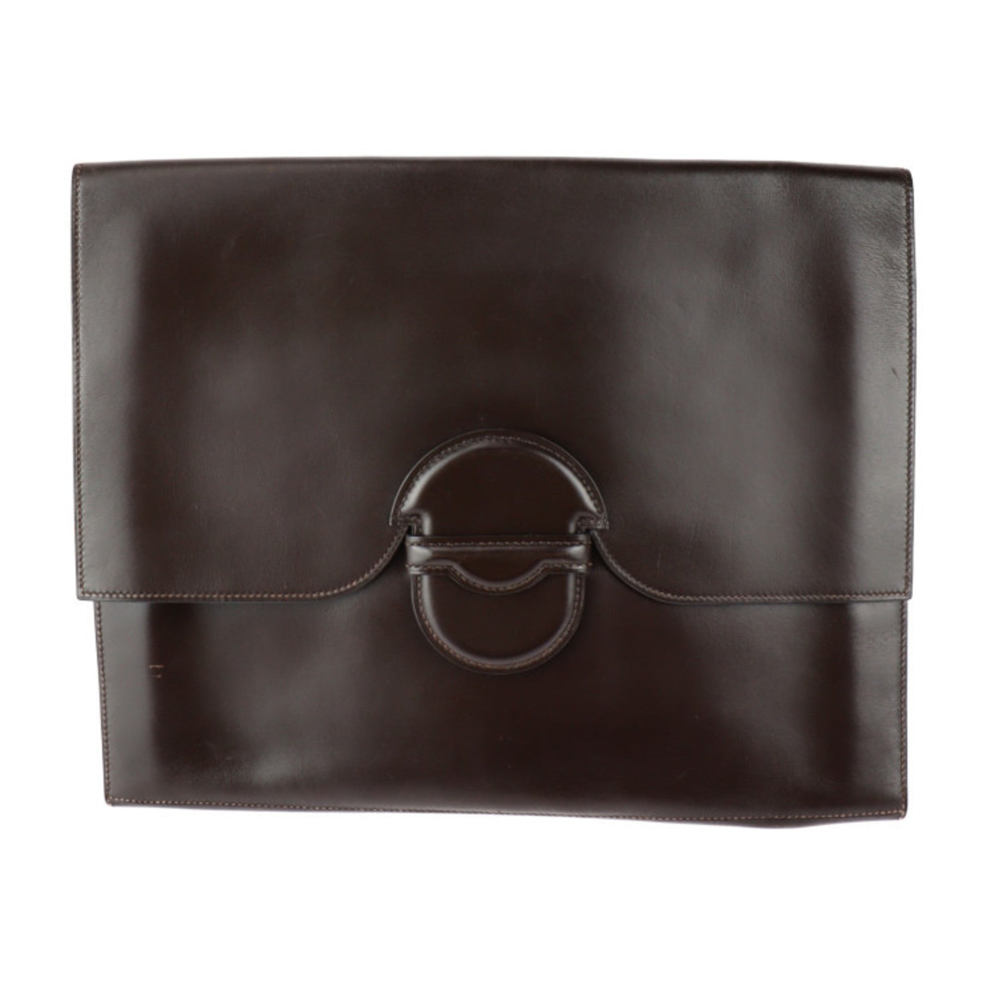 Hermes Dark Brown Box Calf Leather Clutch Bag Handbag (Pre-Owned)