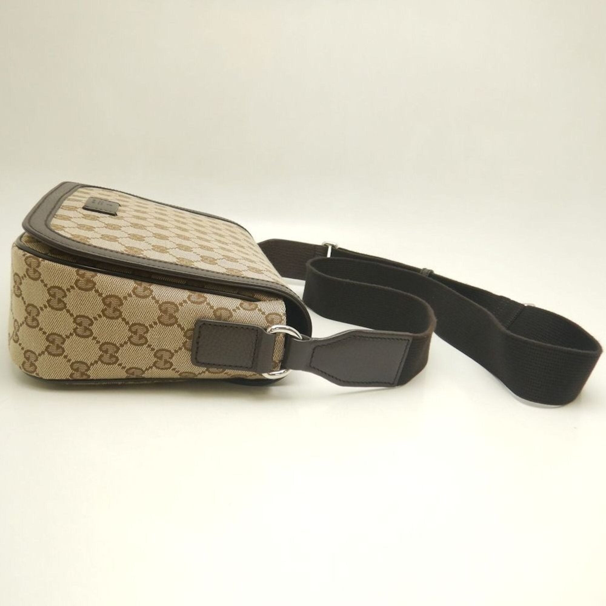 Gucci Gg Canvas Beige Dark Brown Gg Canvas Leather Messenger Bag Shoulder Bag (Pre-Owned)