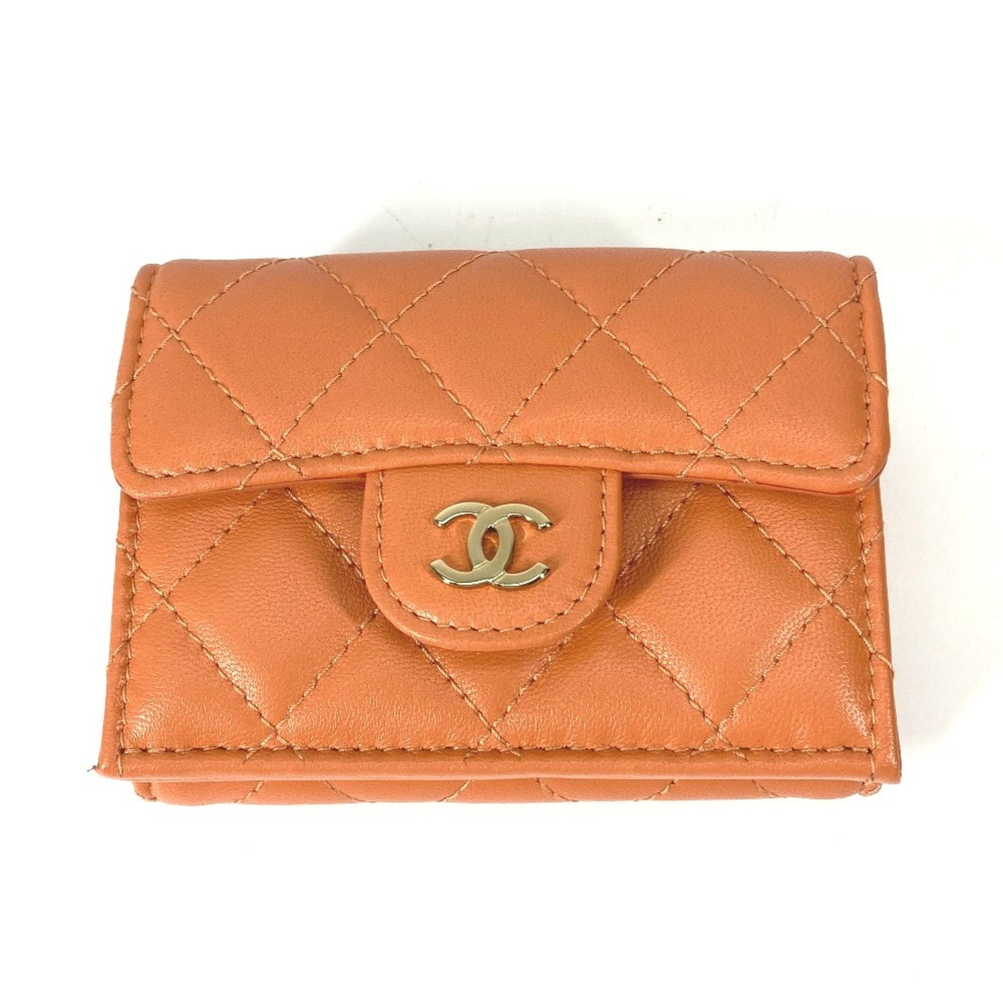 Chanel Orange Leather Wallet (Tri-Fold) (Pre-Owned)