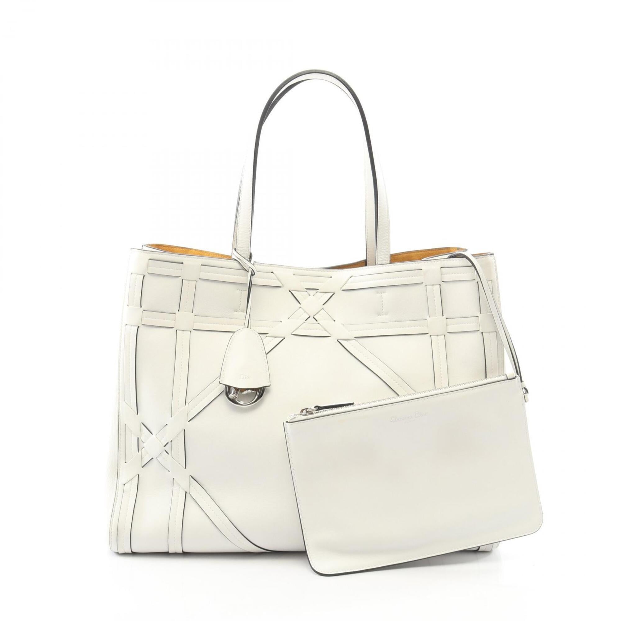 Christian Dior White Leather Handbag Tote Bag (Pre-Owned)