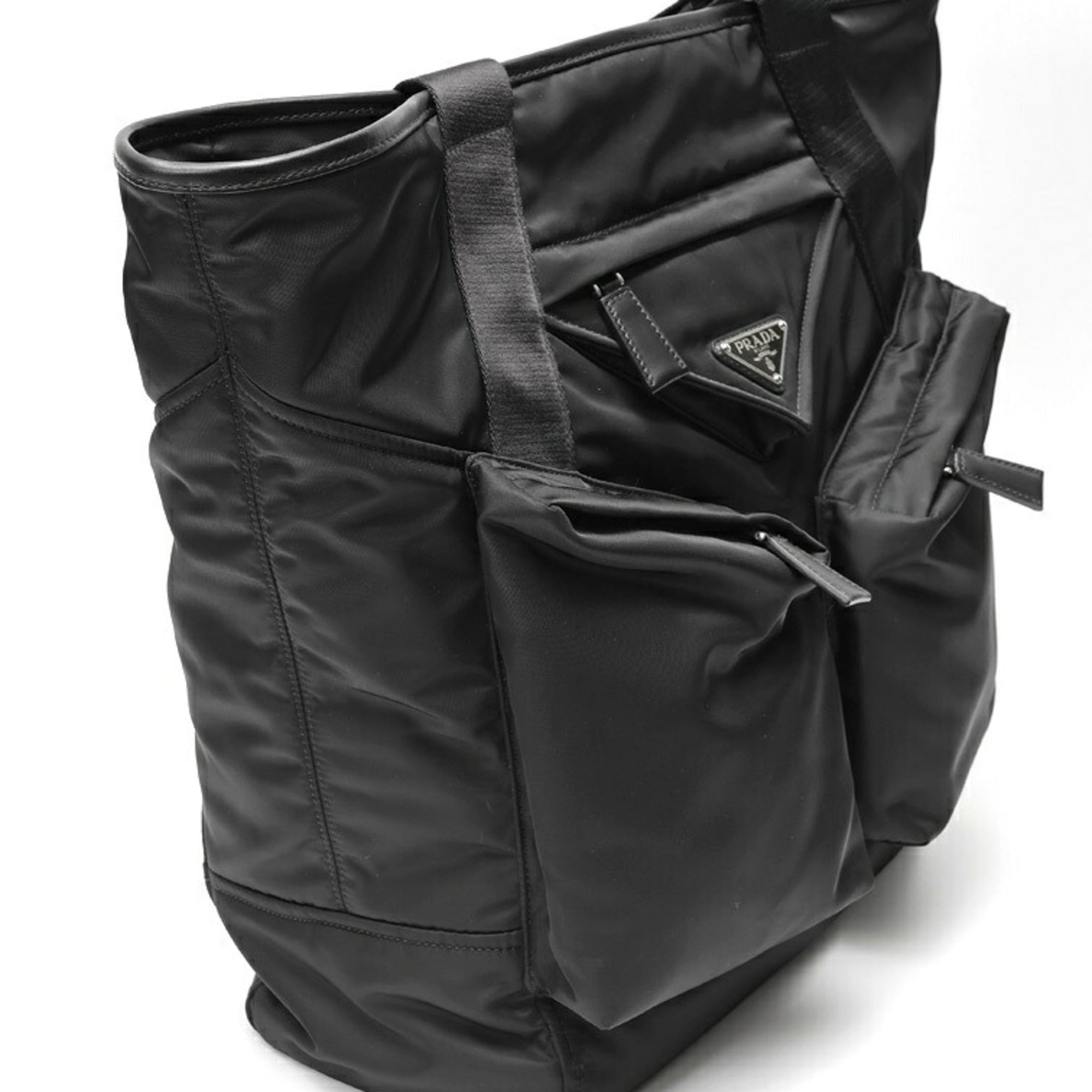 Prada Black Nylon Leather Tote Bag (Pre-Owned)