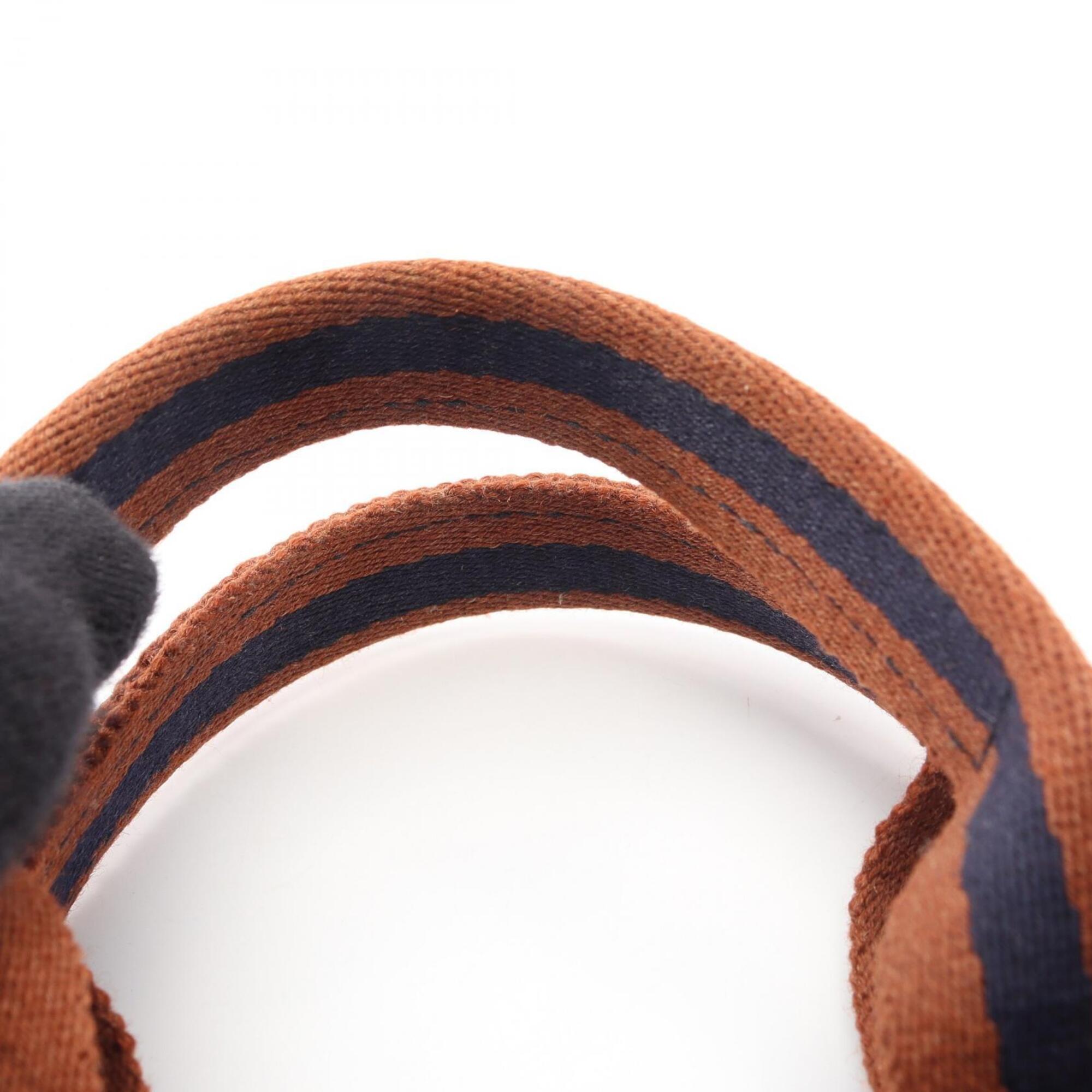 Hermes Brown Navy Canvas Handbag Tote Bag (Pre-Owned)