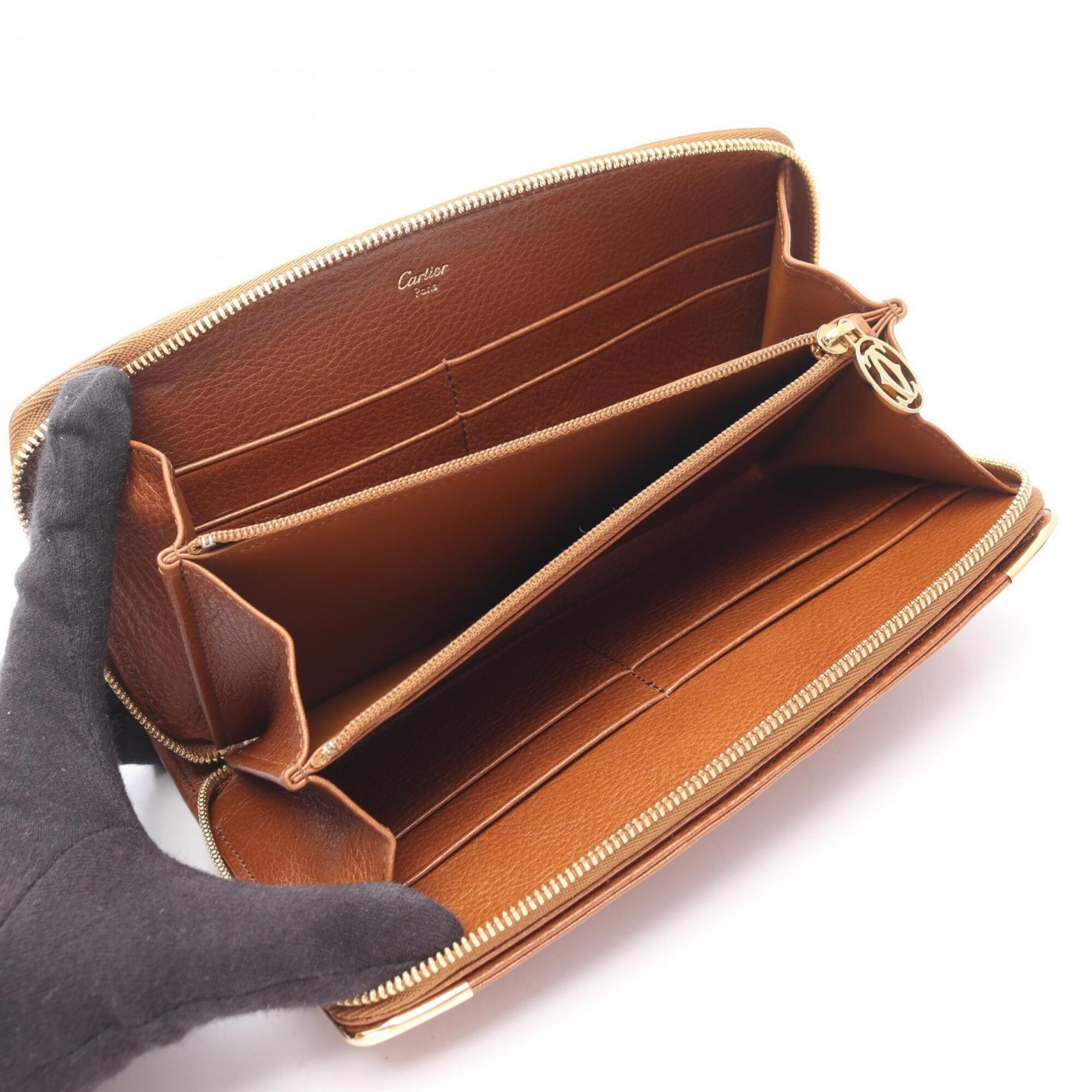 Cartier Brown Leather Long Wallet (Bi-Fold) (Pre-Owned)