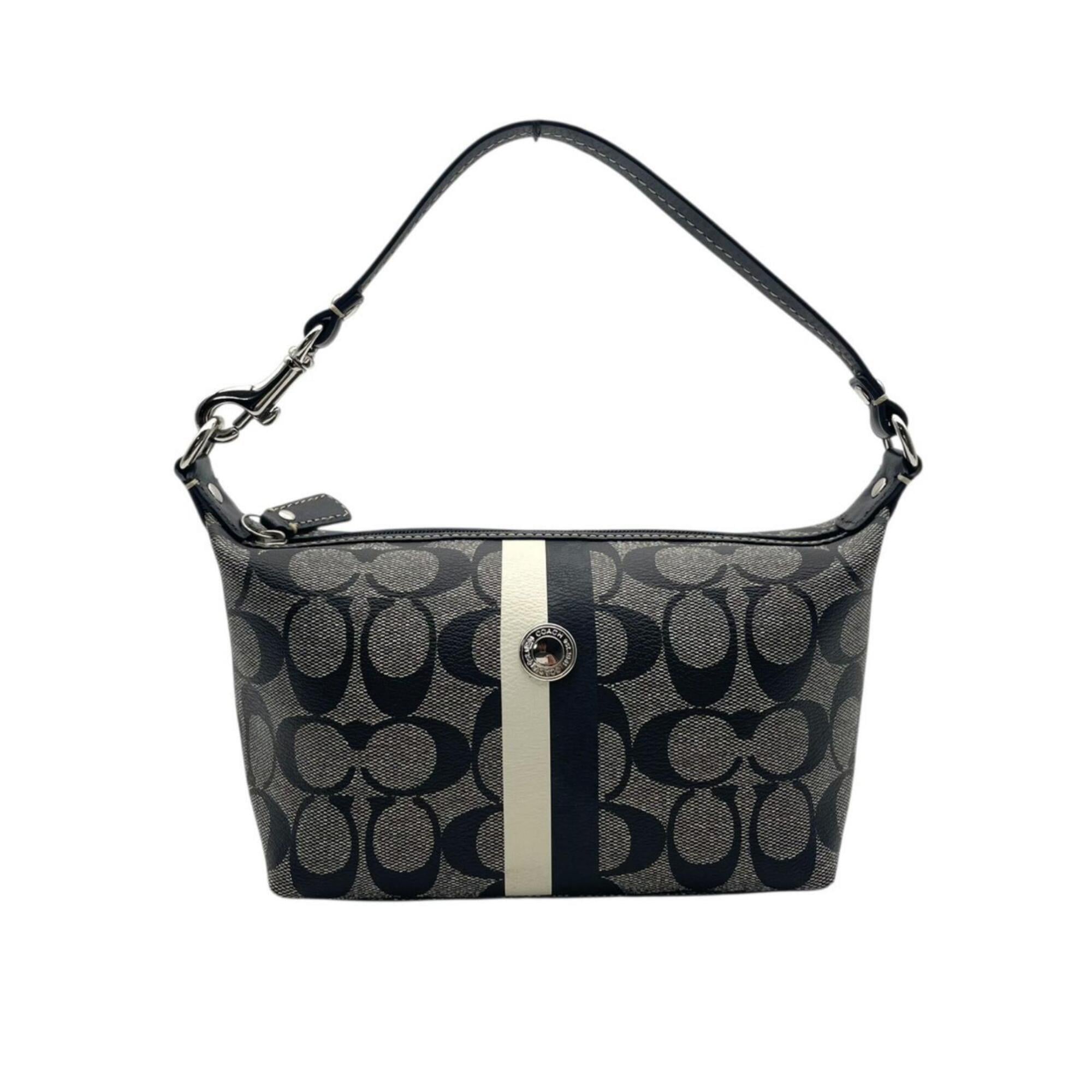 Coach Black Gray Pvc Leather Handbag Pouch (Pre-Owned)