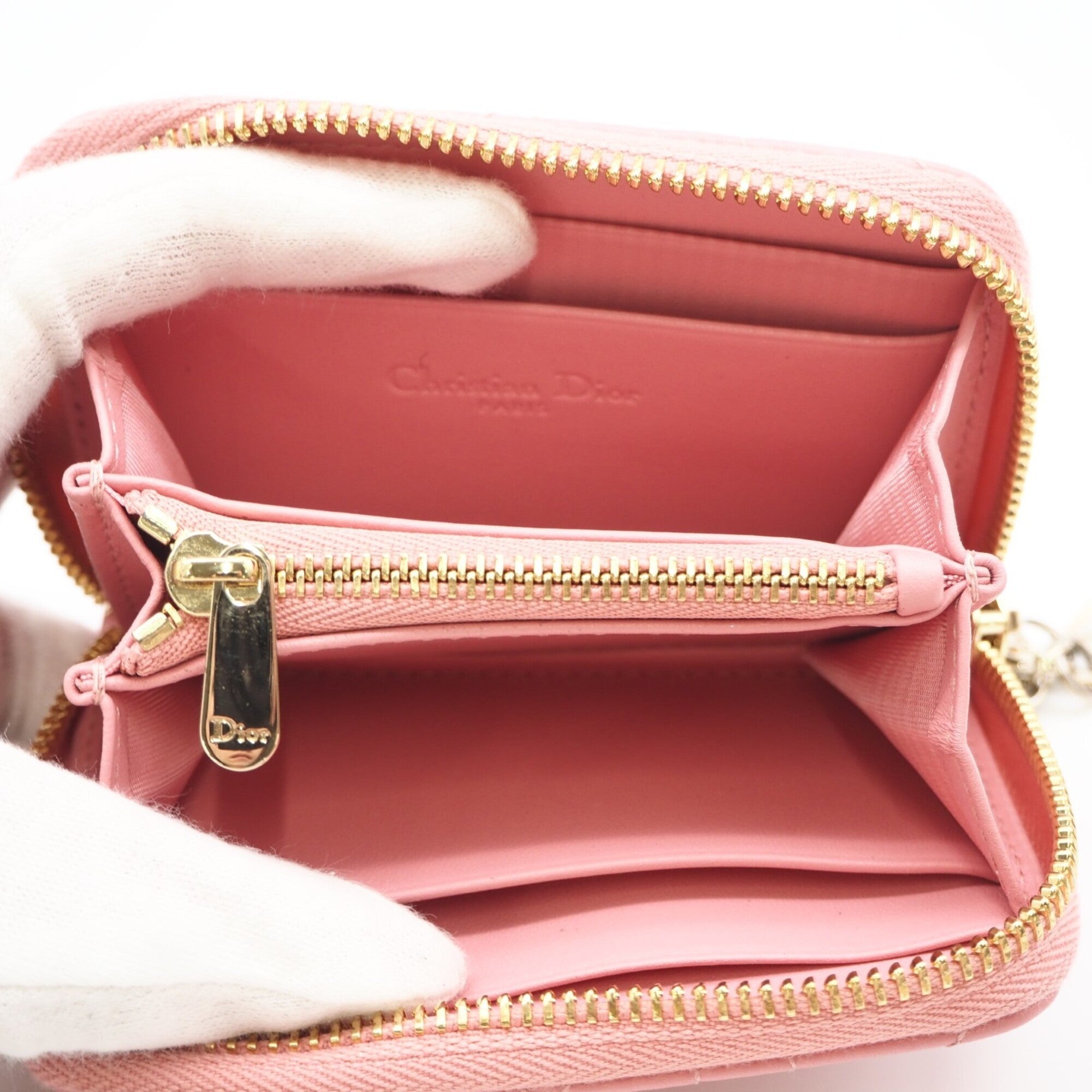 Christian Dior Cannage/Lady Dior Pink Leather Coin Purse/Coin Case (Pre-Owned)
