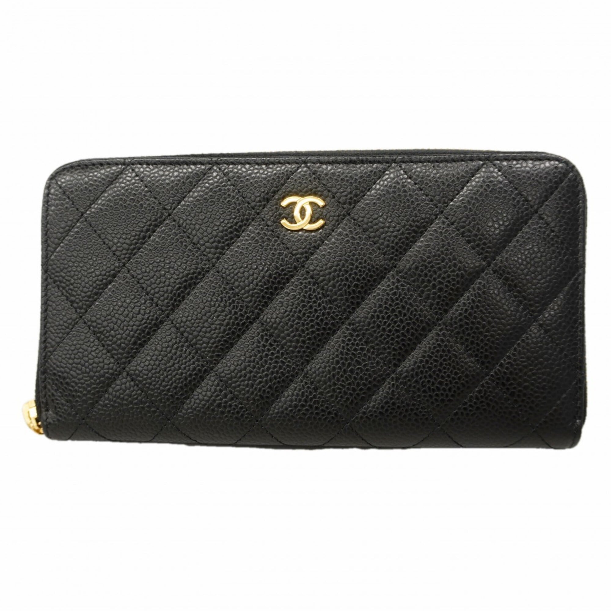 Chanel Black Grained Calfskin Long Wallet (Bi-Fold) (Pre-Owned)