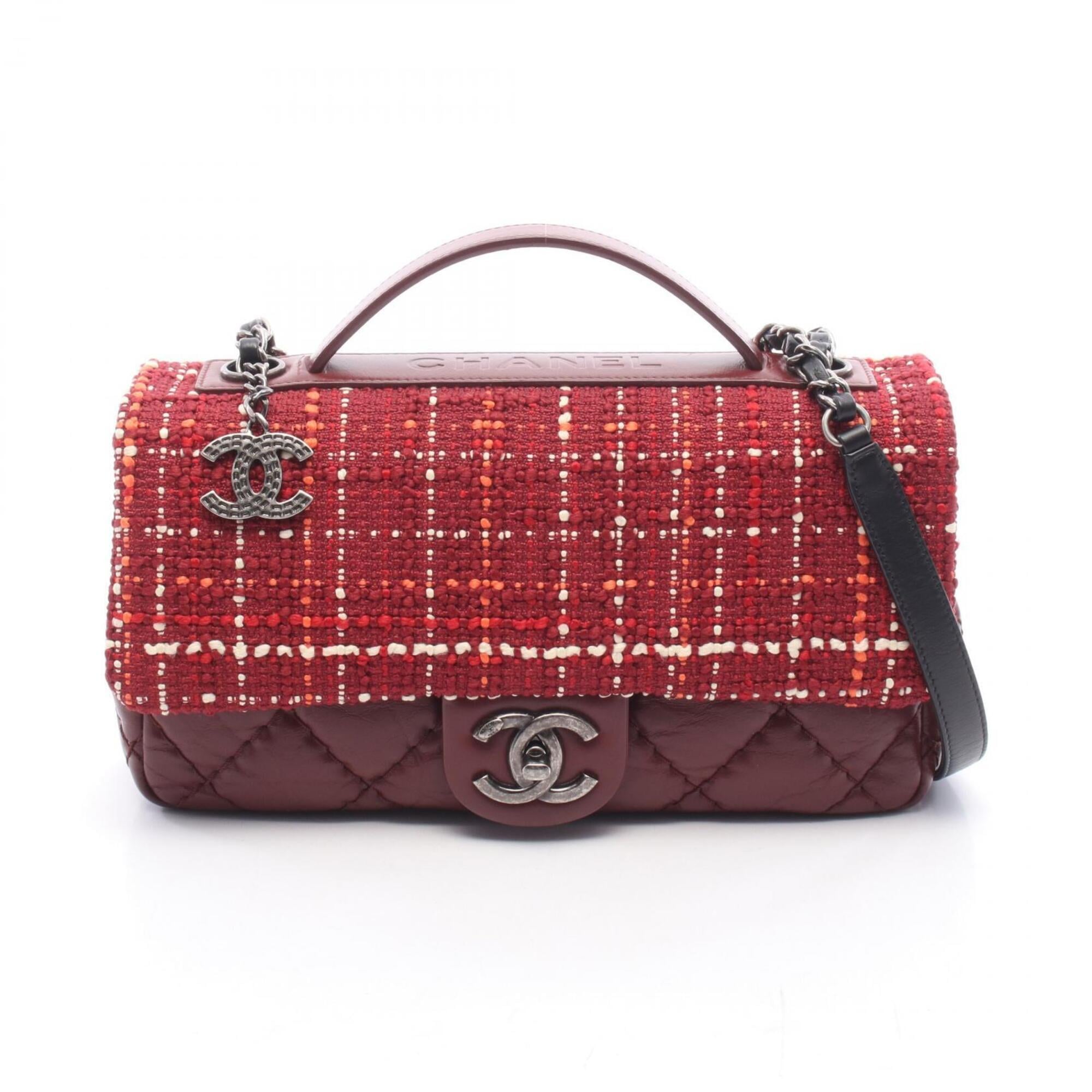 Chanel Bordeaux Multi-Color Red Color Fabric Leather Handbag Shoulder Bag (Pre-Owned)