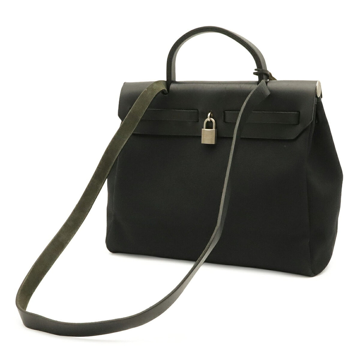 Hermes Black Natural Toile Officier Handbag Shoulder Bag (Pre-Owned)