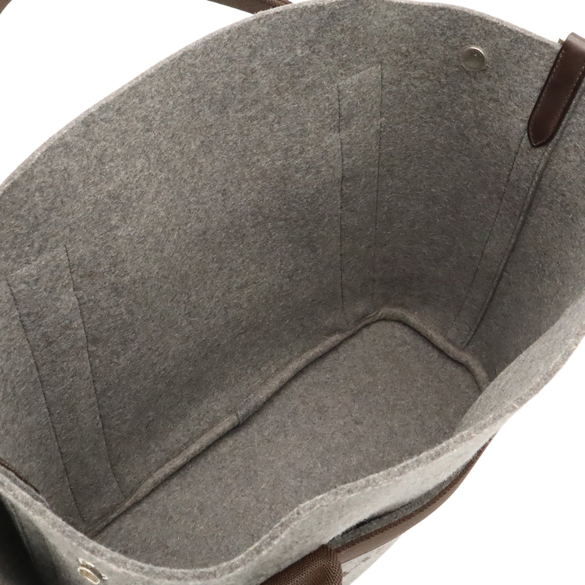 Hermes Dark Brown Gray Felt Shoulder Bag Tote Bag (Pre-Owned)