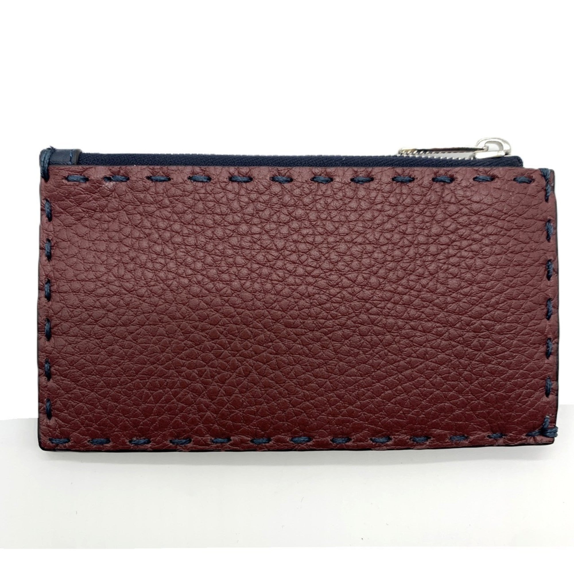 Fendi Selleria Dark Blue Dark Red Leather Coin Purse/Coin Case (Pre-Owned)