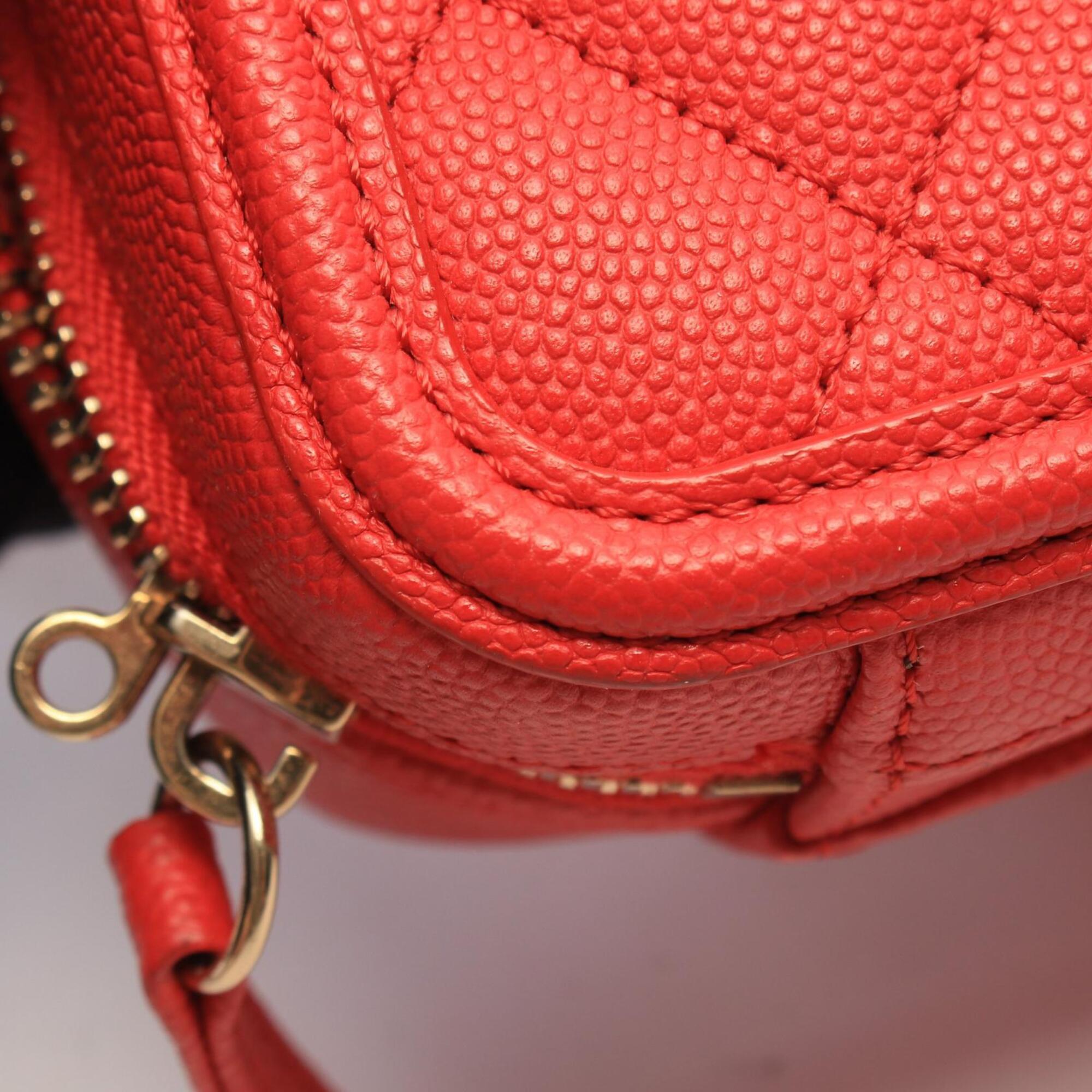Chanel Red Color Grained Calfskin Handbag Shoulder Bag Vanity Bag (Pre-Owned)