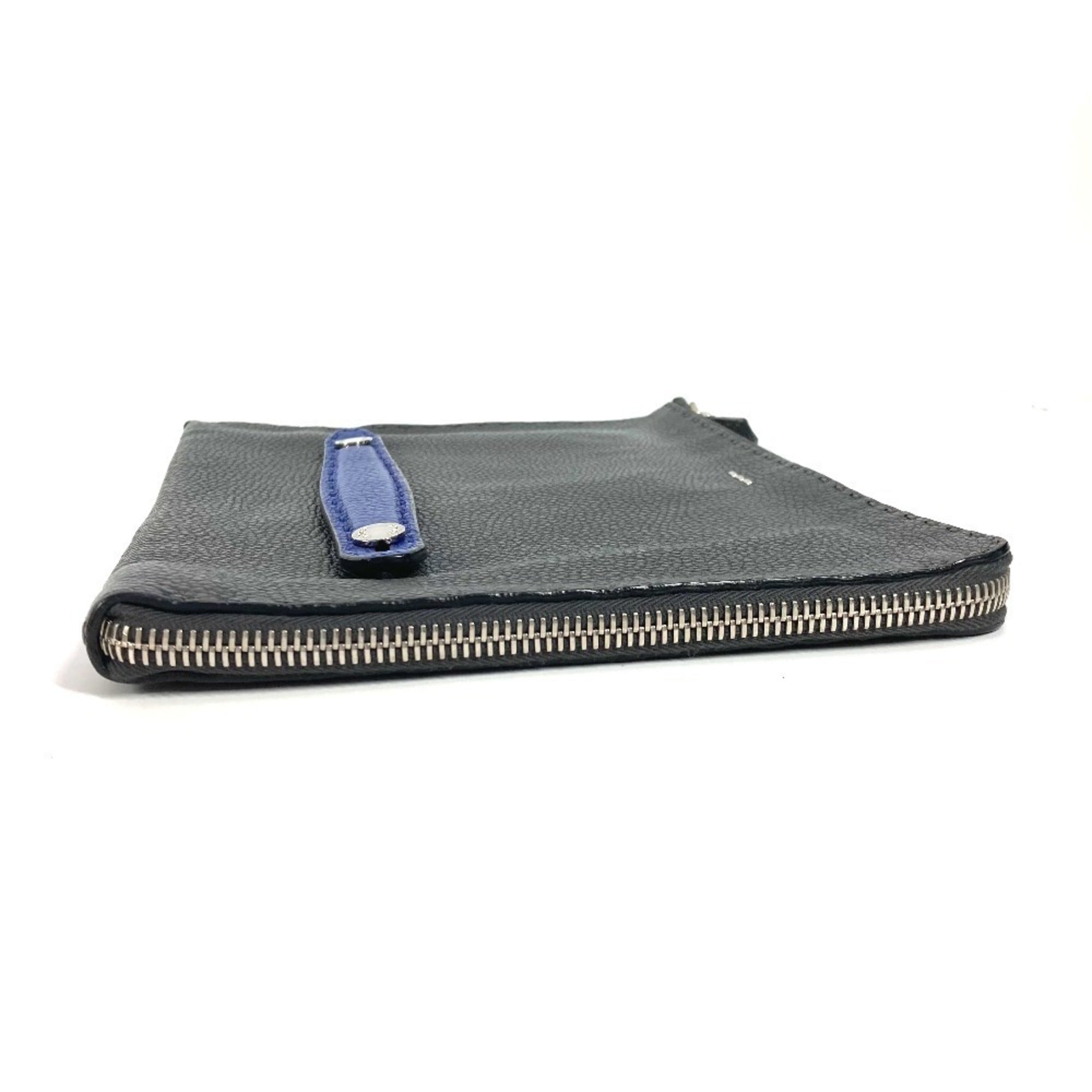 Fendi Selleria Black Blue Dark Gray Leather Clutch Bag Pouch (Pre-Owned)
