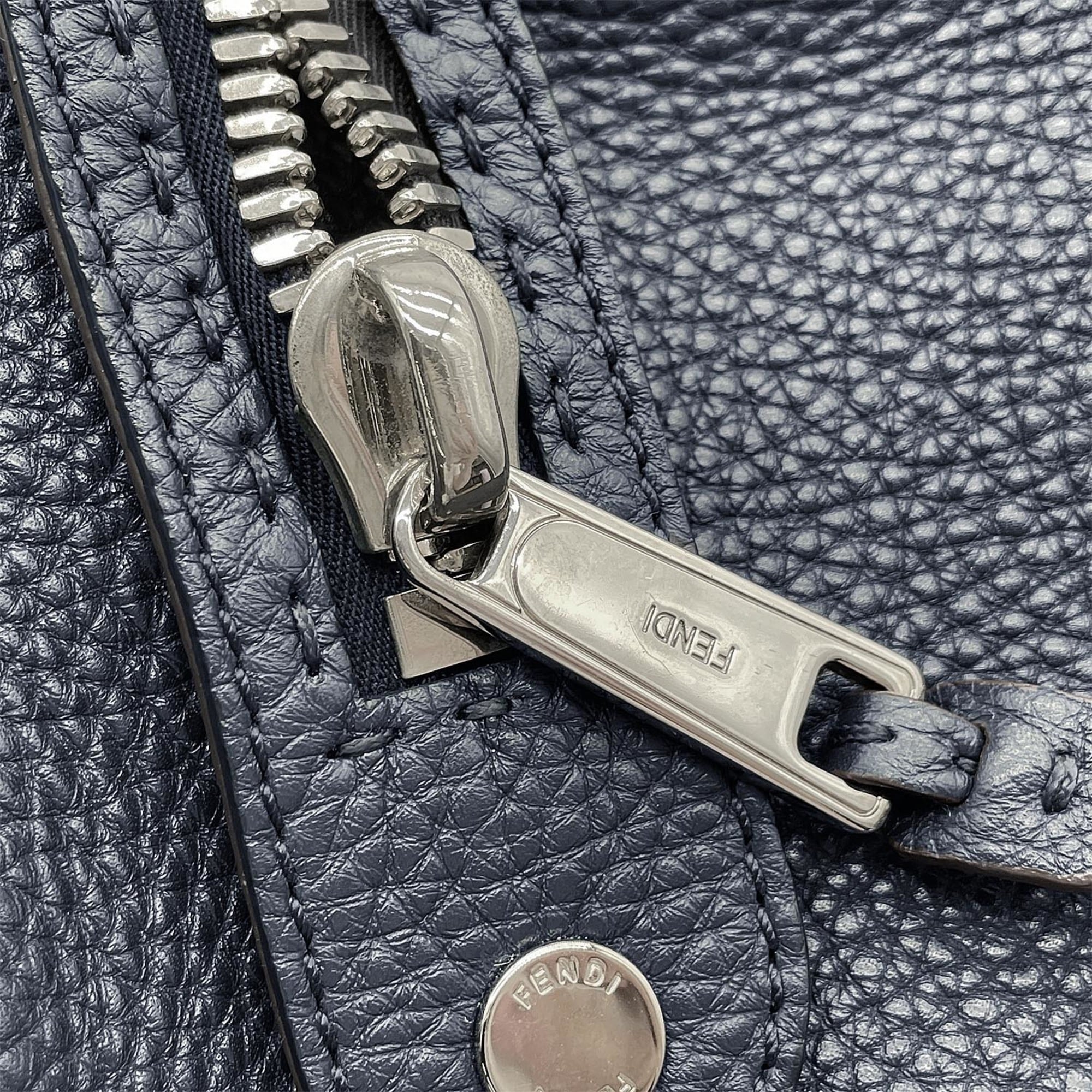 Fendi Navy Leather Boston Bag Shoulder Bag (Pre-Owned)