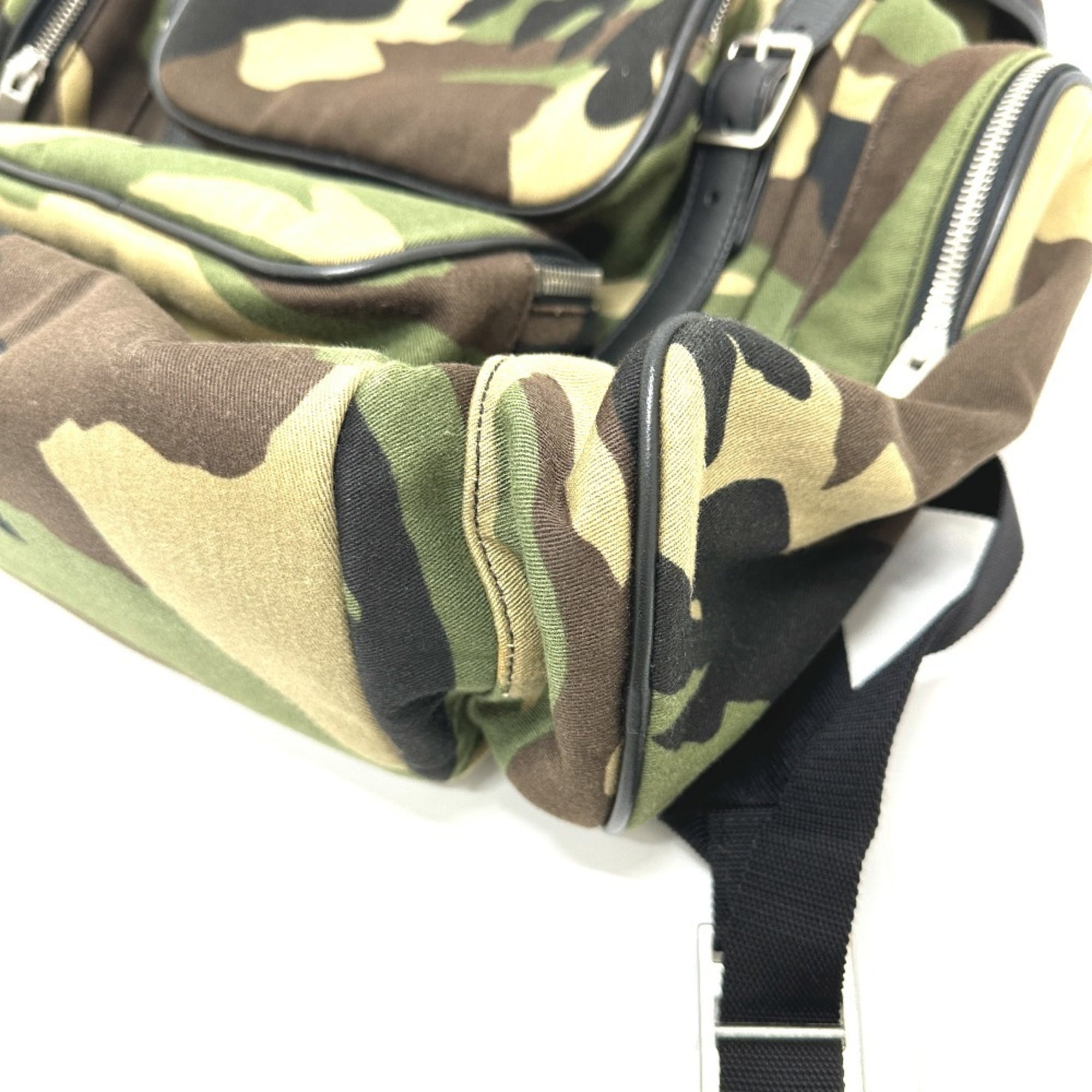 Yves Saint Laurent Camouflage Green Canvas Backpack (Pre-Owned)