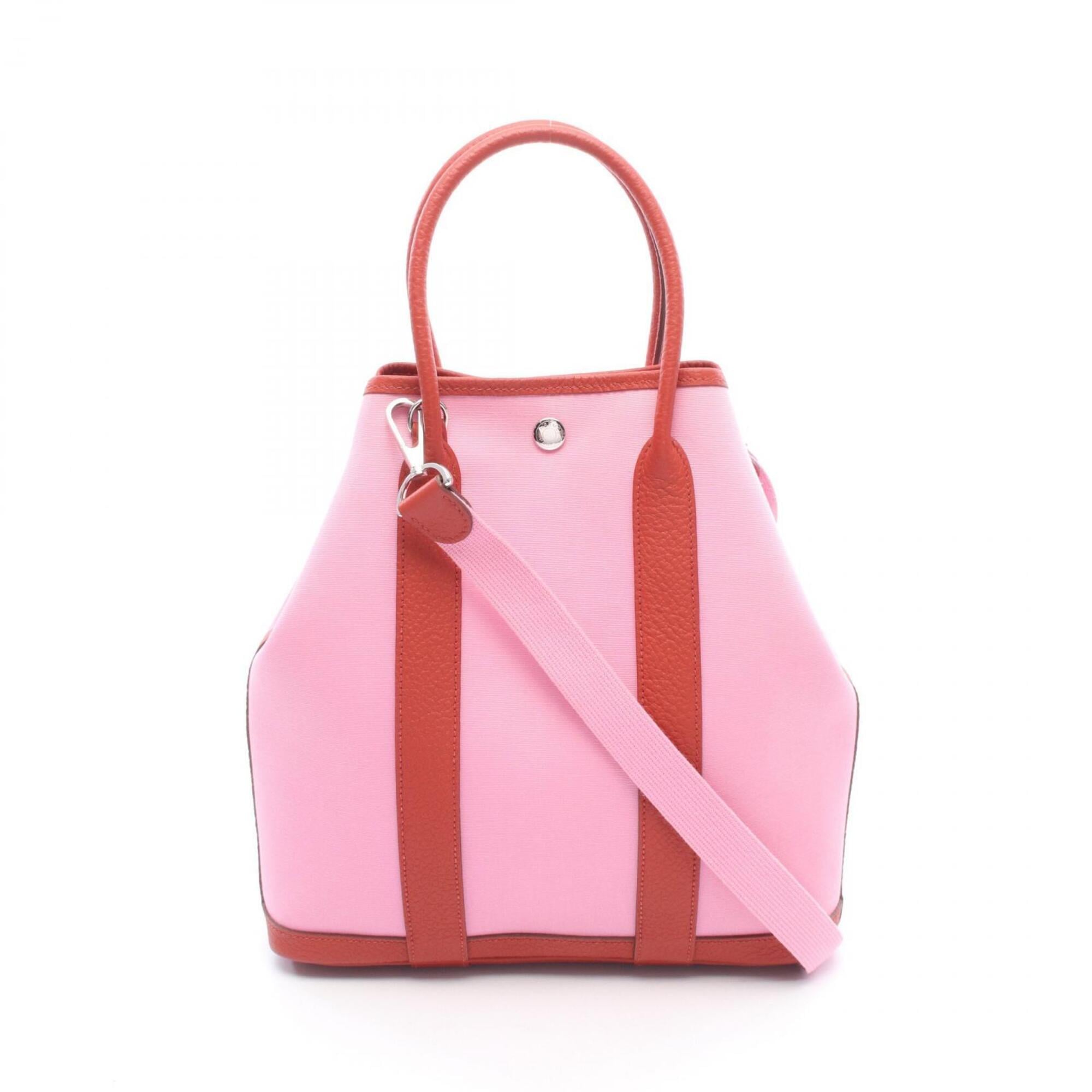 Hermes Pink Red Color Toile Officier Country Leather Handbag Tote Bag (Pre-Owned)
