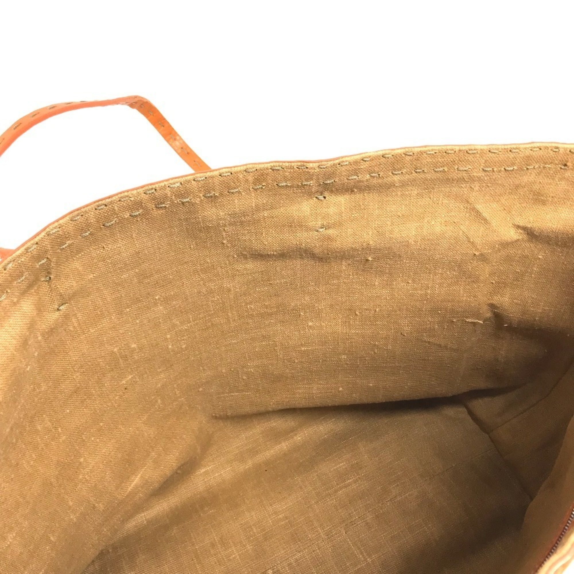 Fendi Beige Orange Raffia Leather Beach Bag Shoulder Bag Tote Bag (Pre-Owned)