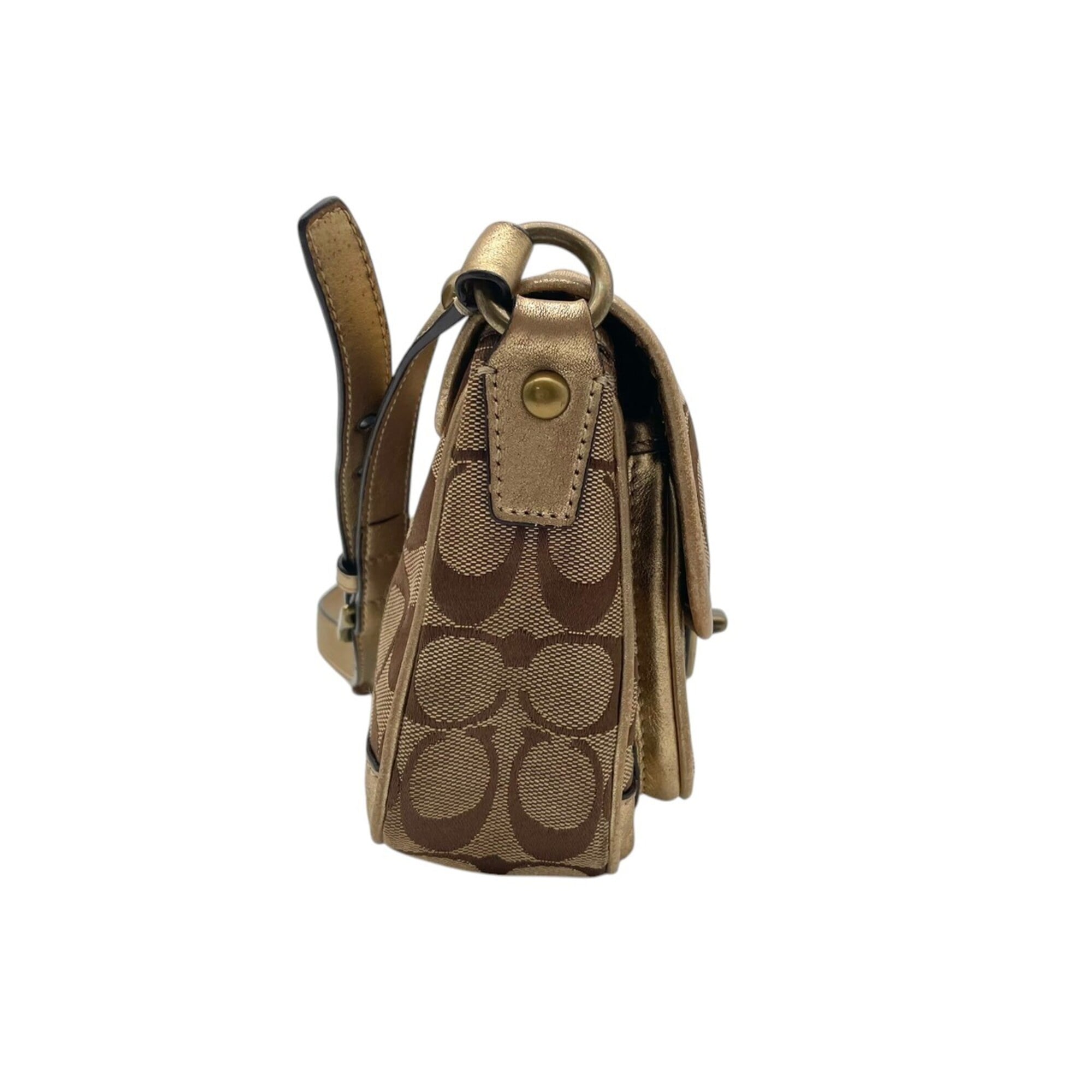 Coach Beige Gold Canvas Leather Pochette Shoulder Bag (Pre-Owned)