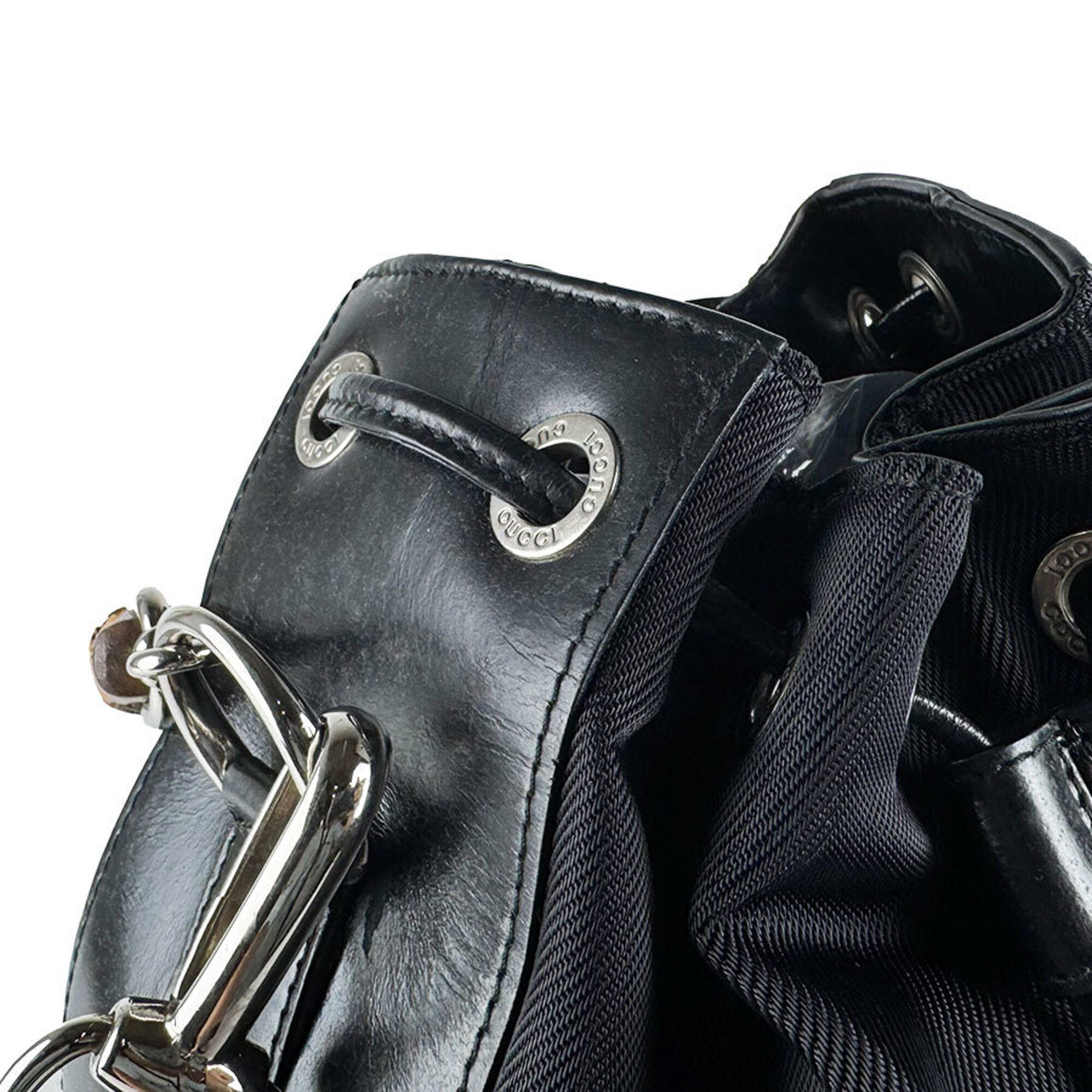Gucci Black Nylon Canvas Leather Handbag Shoulder Bag (Pre-Owned)