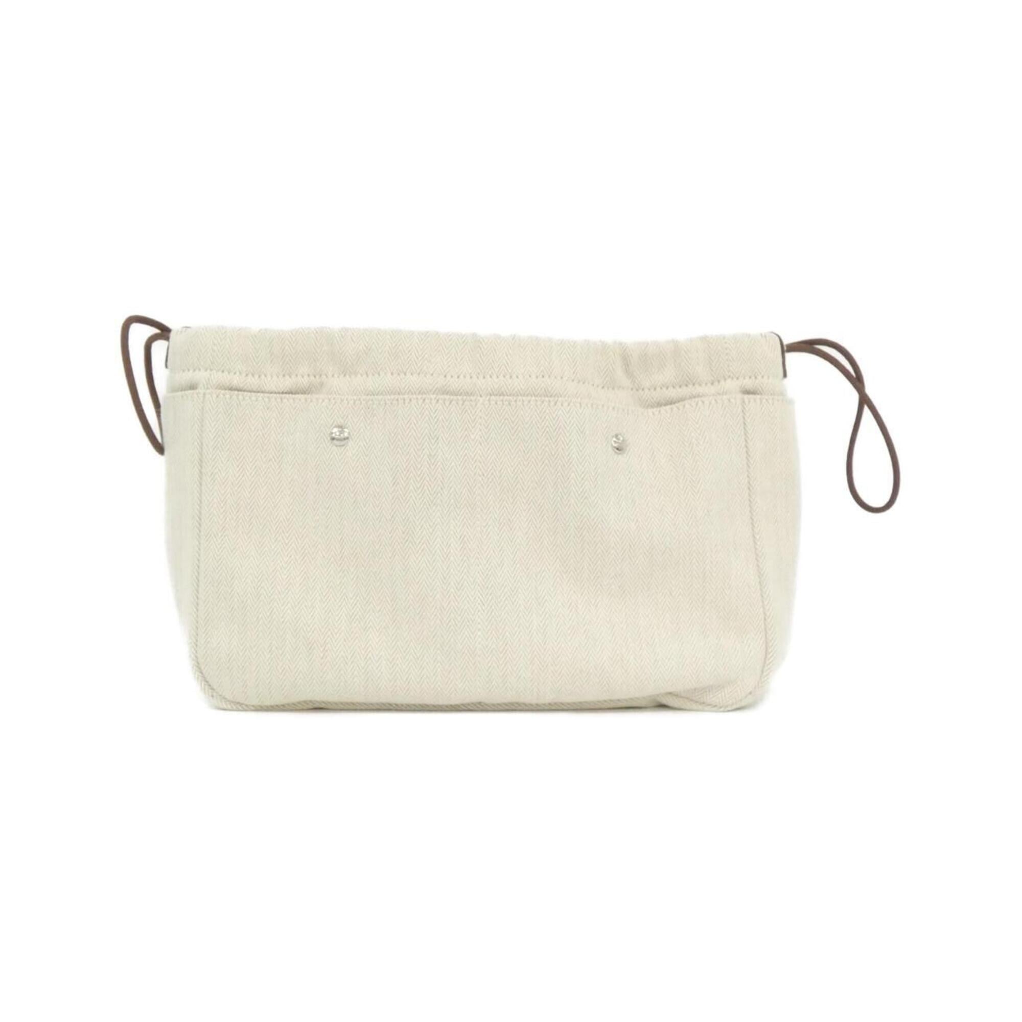 Hermes Fauve Natural Toile Chevron Barenia Leather Handbag Pouch (Pre-Owned)