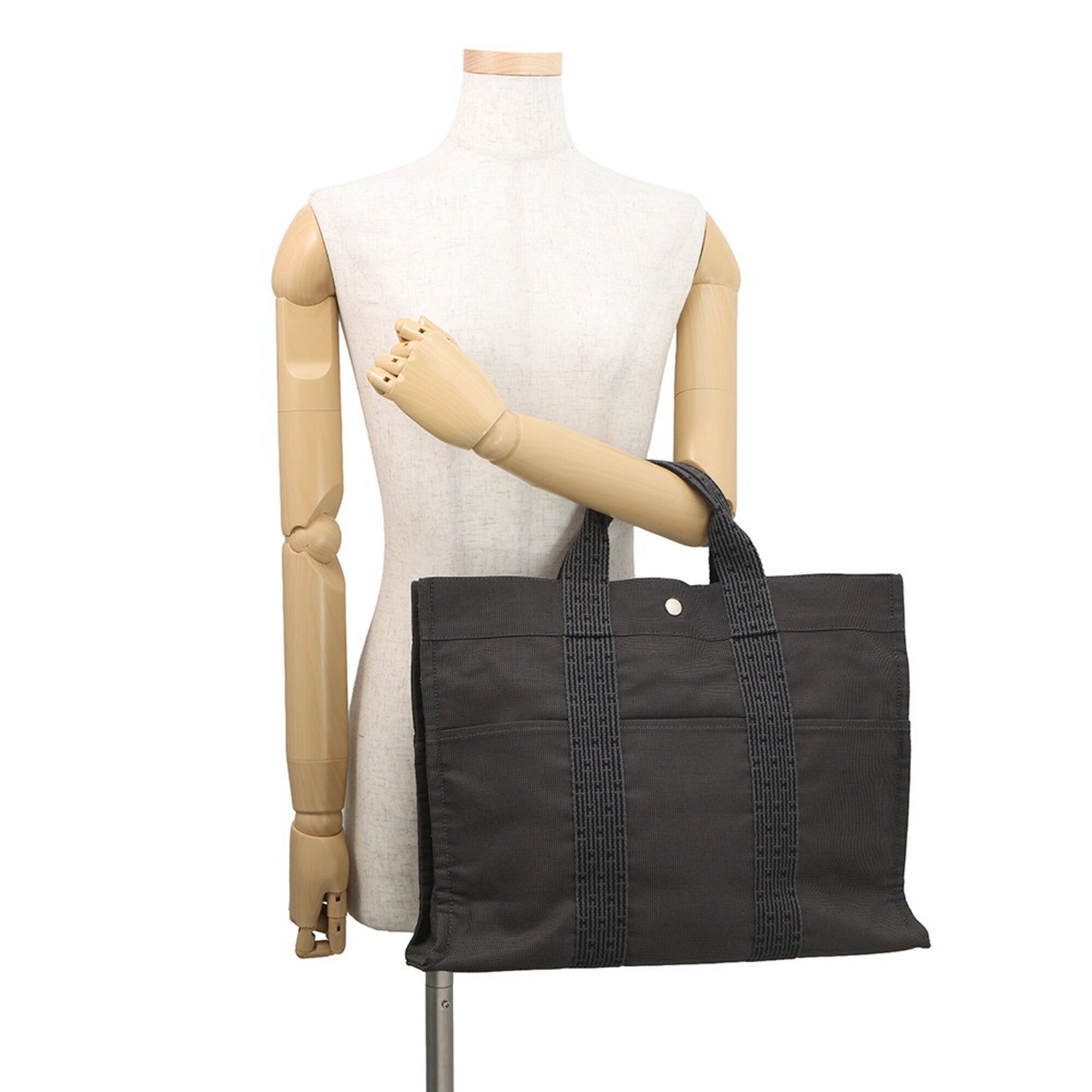 Hermes Her Line Gray Canvas Handbag Tote Bag (Pre-Owned)