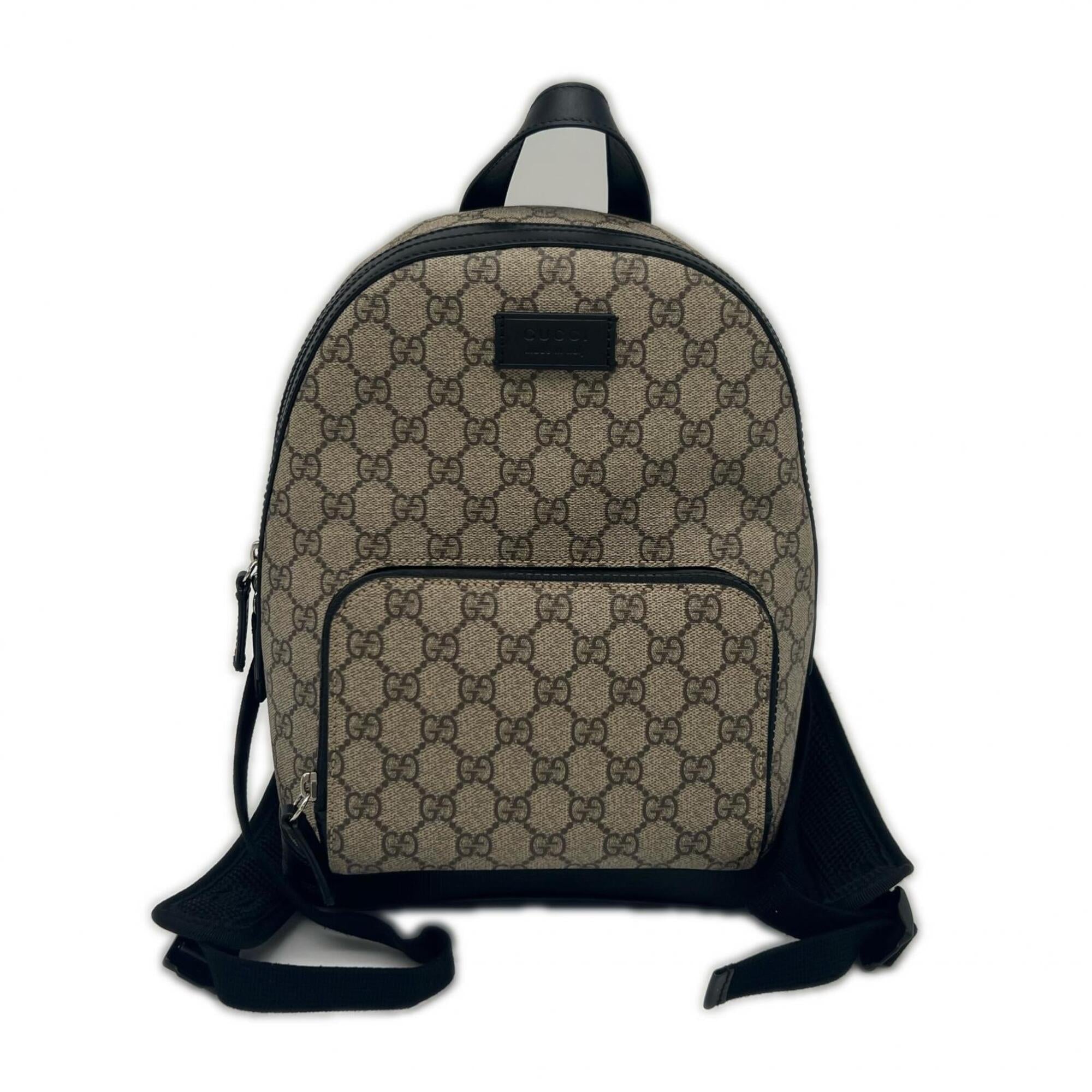 Gucci Beige Brown Canvas Leather Backpack (Pre-Owned)