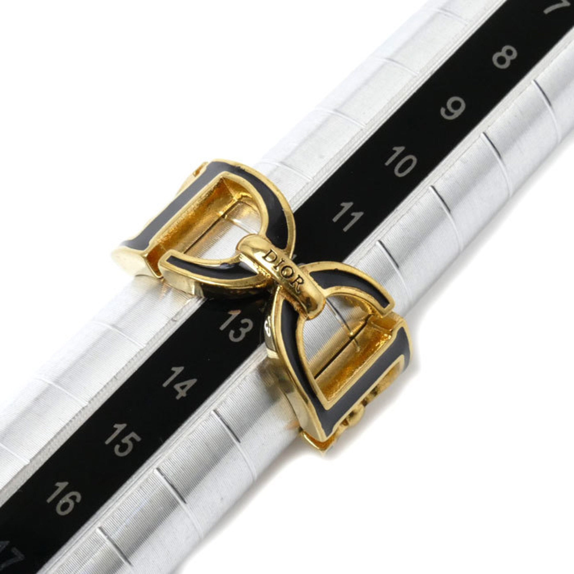 Christian Dior Gold Black Lacquer Metal Band Ring (Pre-Owned)