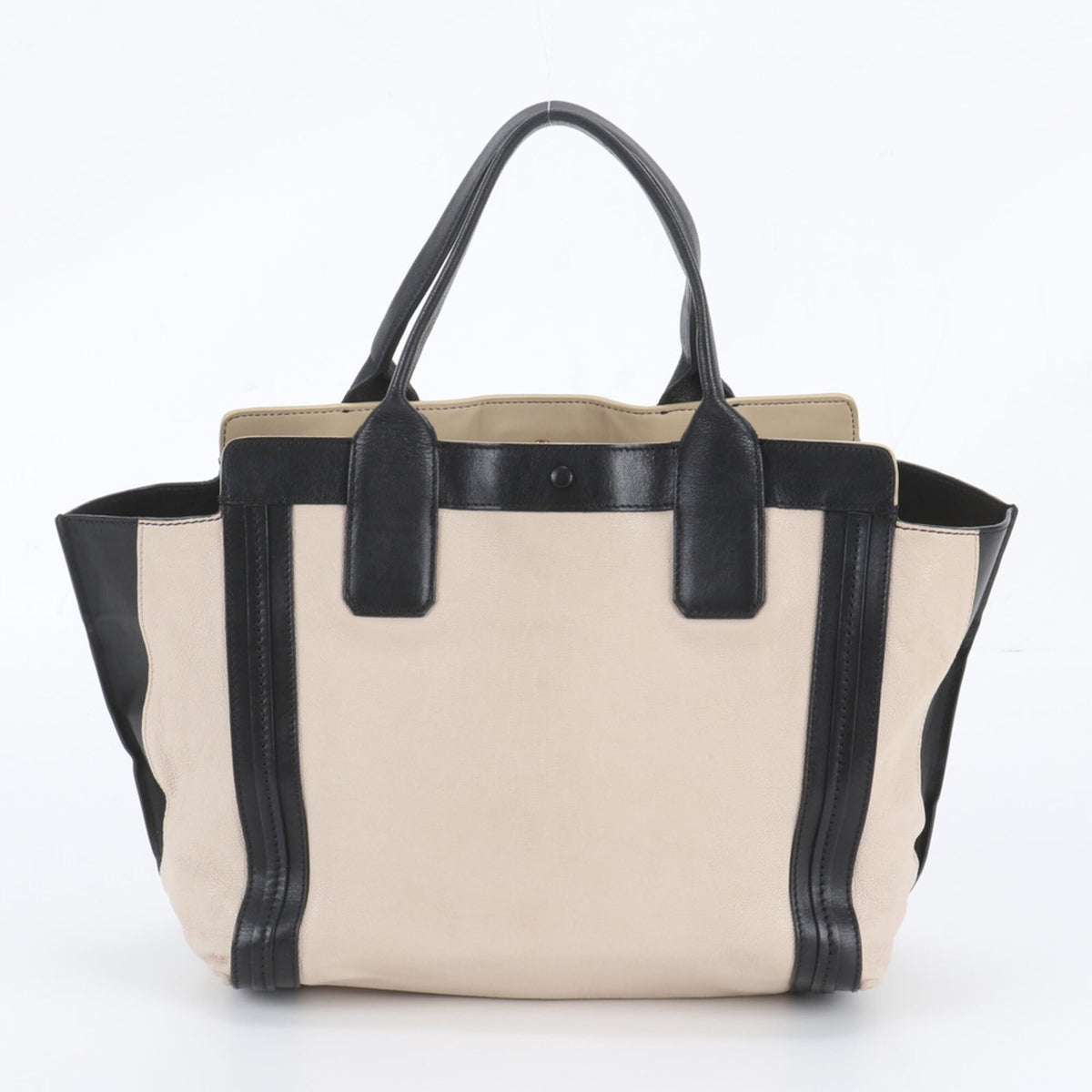 Chloé Beige Black Leather Handbag Shoulder Bag Tote Bag (Pre-Owned)