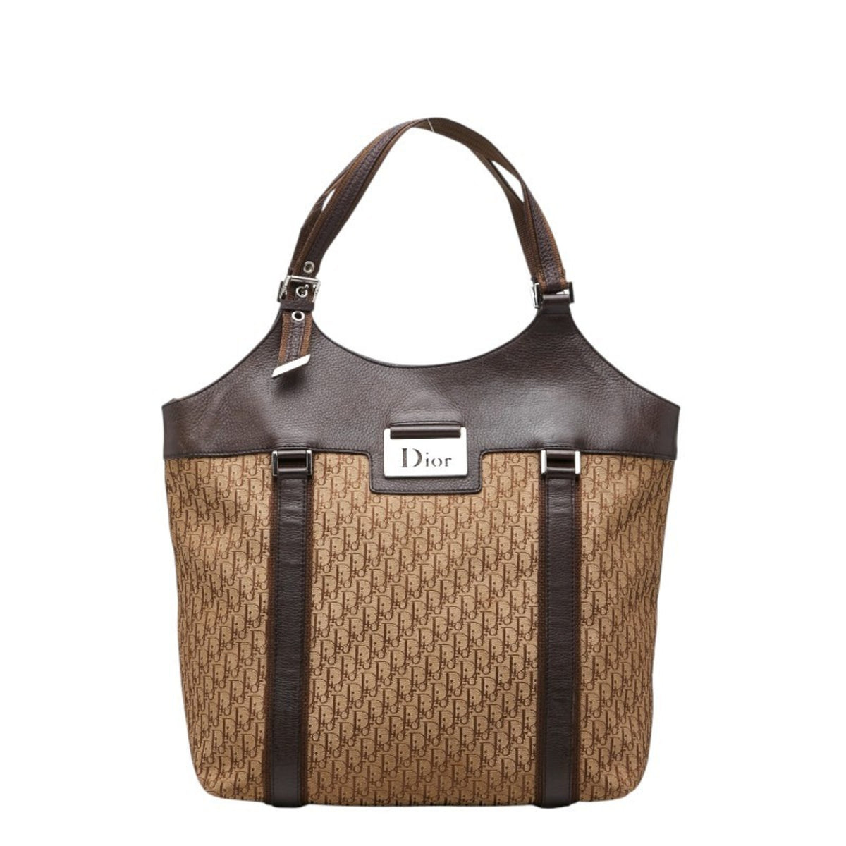 Christian Dior Trotter Beige Brown Leather Canvas Handbag Tote Bag (Pre-Owned)