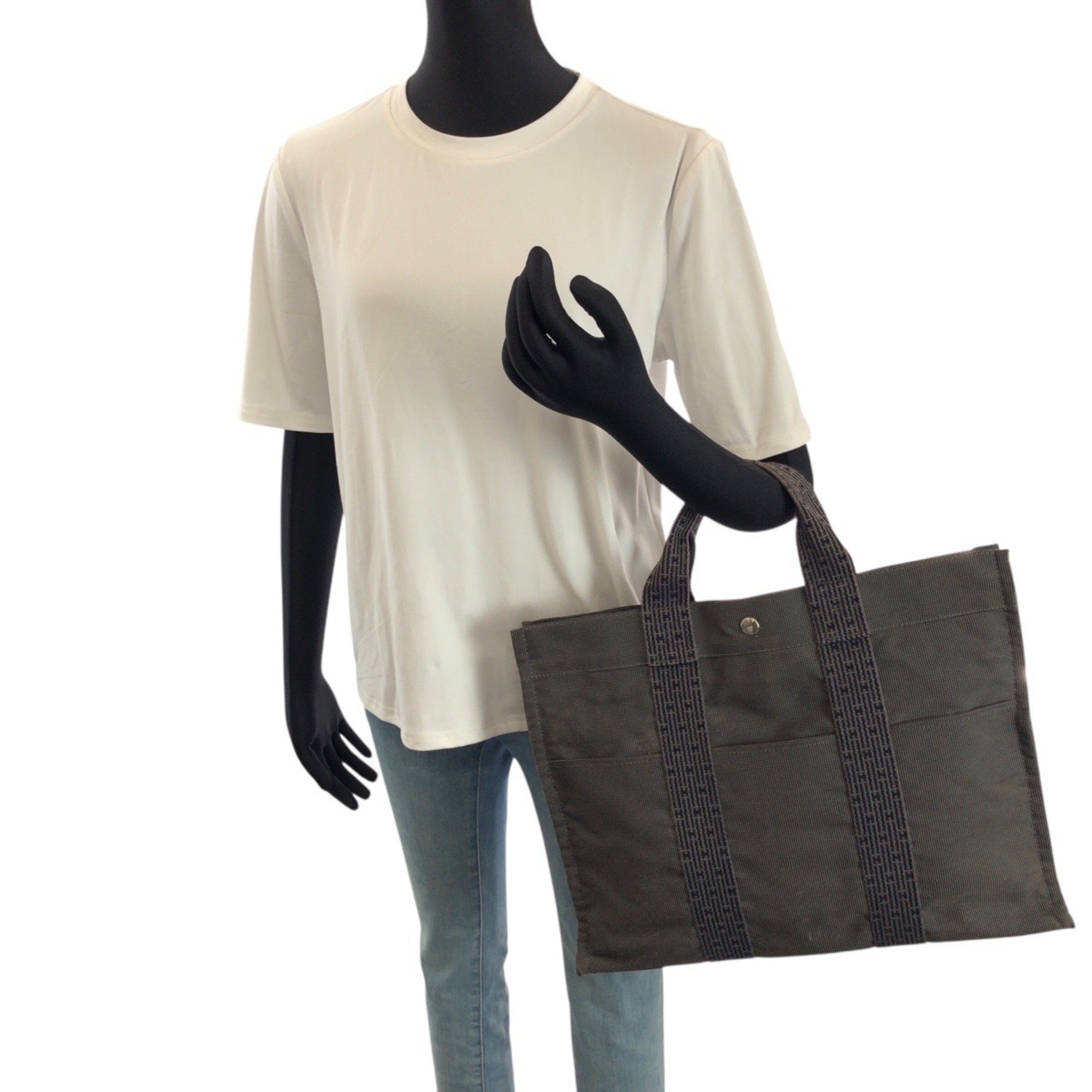 Hermes Gray Polyamide Polyester Handbag Tote Bag (Pre-Owned)