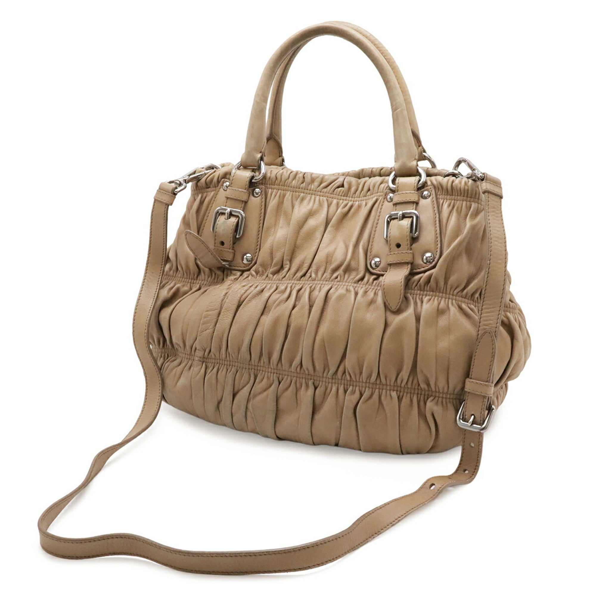 Prada Beige Nappa Leather Handbag Shoulder Bag Tote Bag (Pre-Owned)