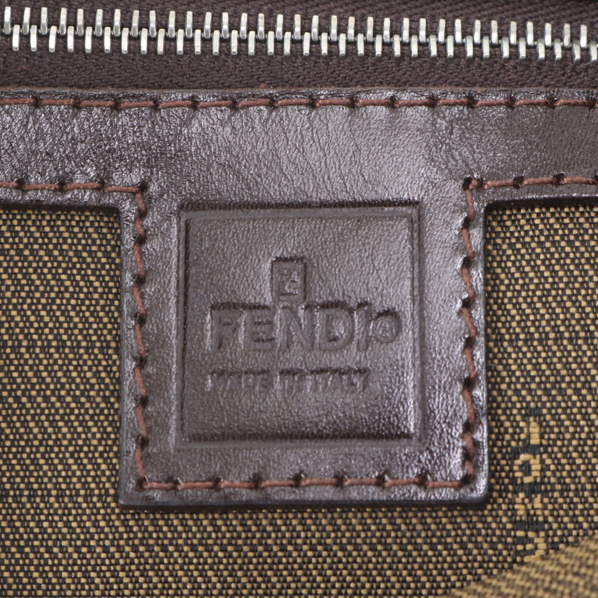 Fendi Brown Leather Canvas Handbag Shoulder Bag Tote Bag (Pre-Owned)