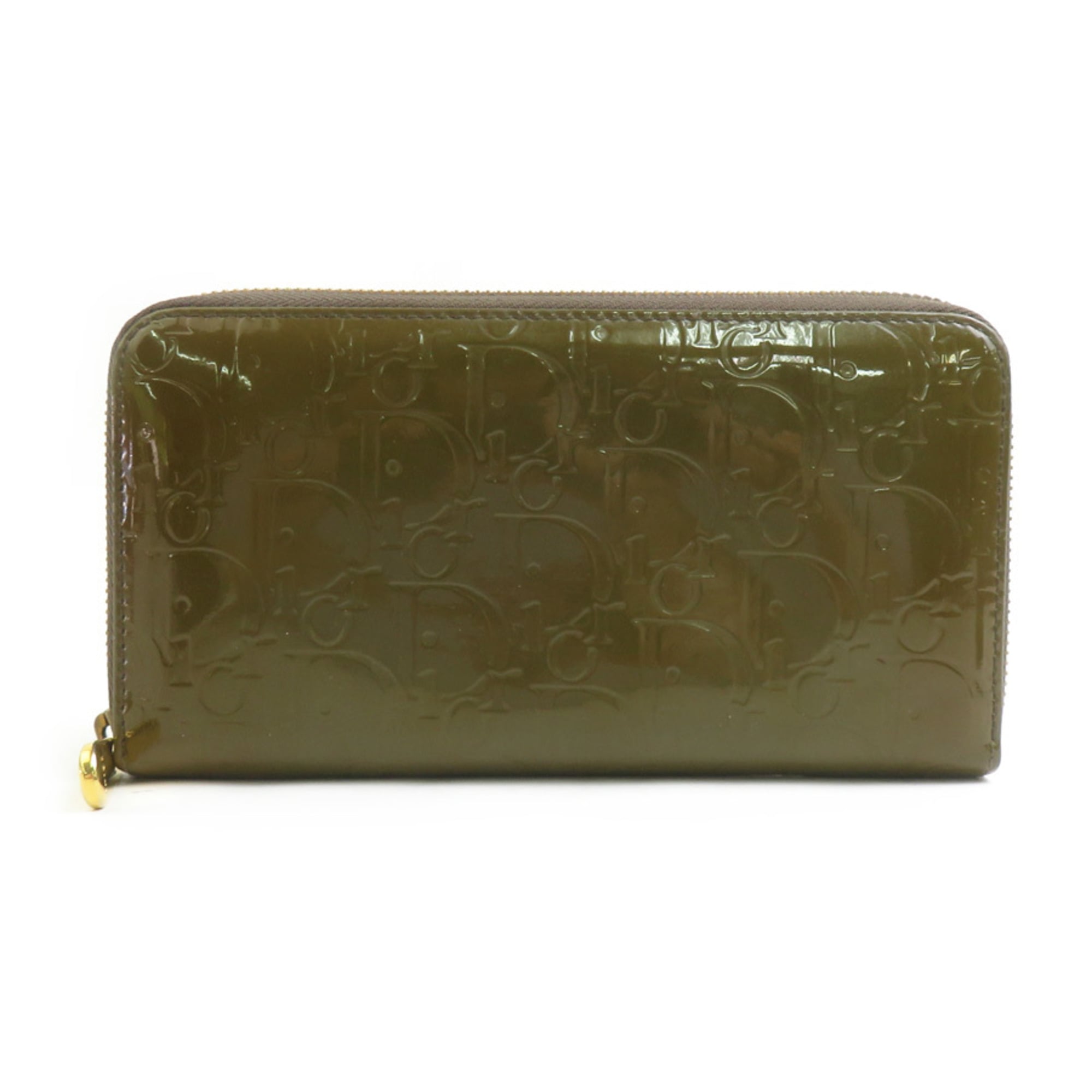 Christian Dior Khaki Patent Leather Long Wallet (Bi-Fold) (Pre-Owned)