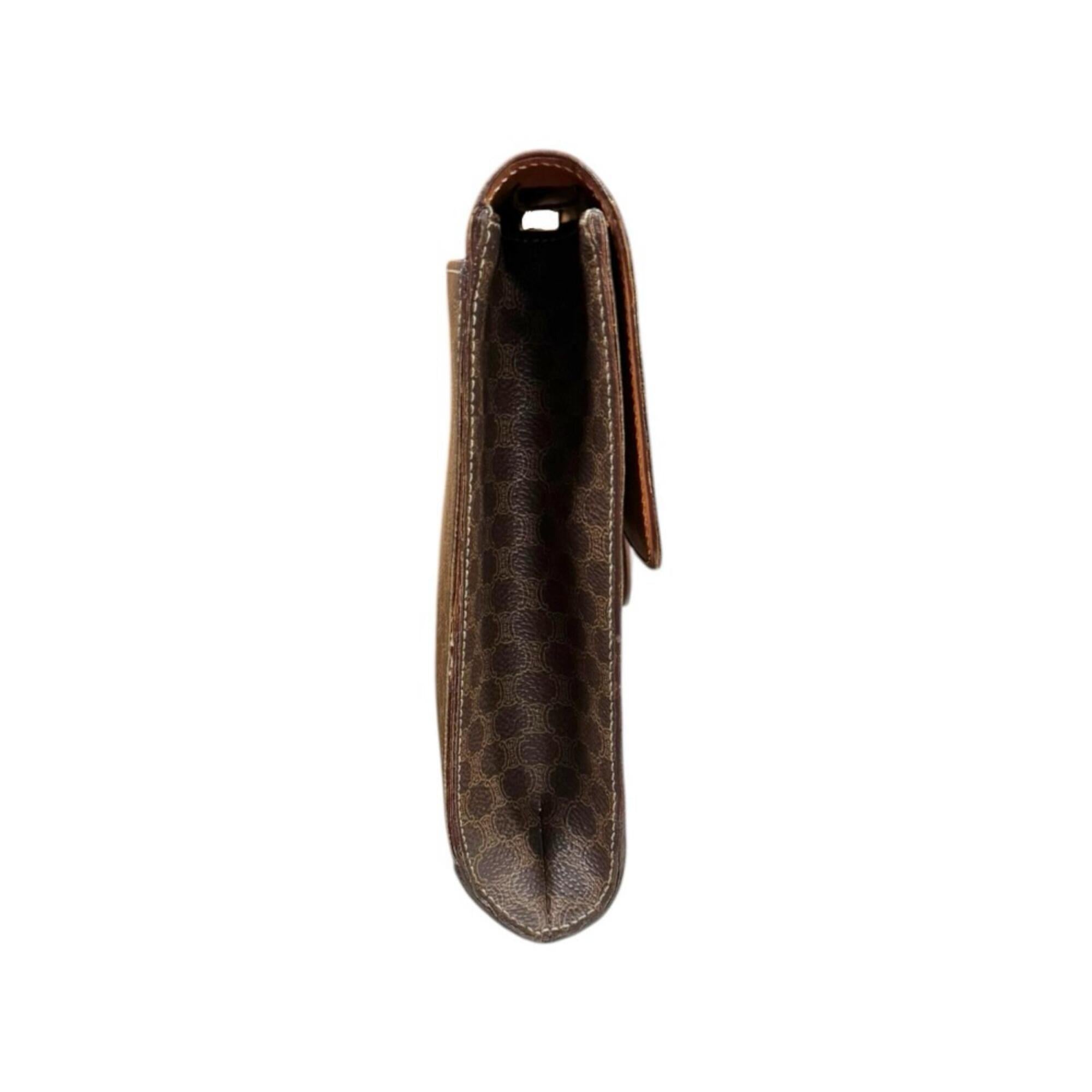 Celine Brown Coated Canvas Leather Clutch Bag Shoulder Bag (Pre-Owned)
