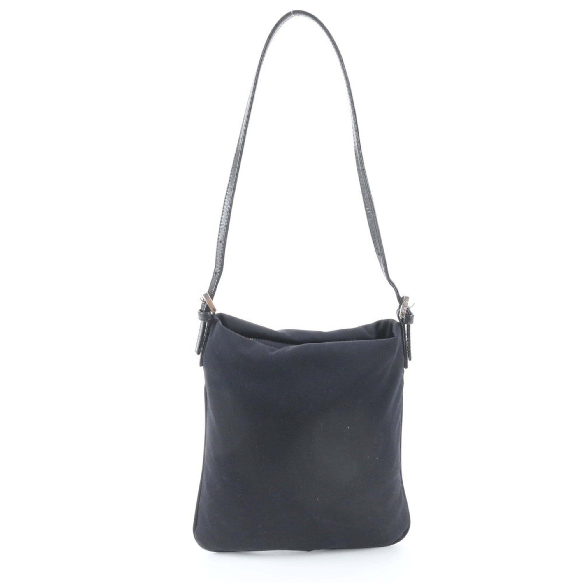 Fendi Black Leather Canvas Handbag Shoulder Bag (Pre-Owned)