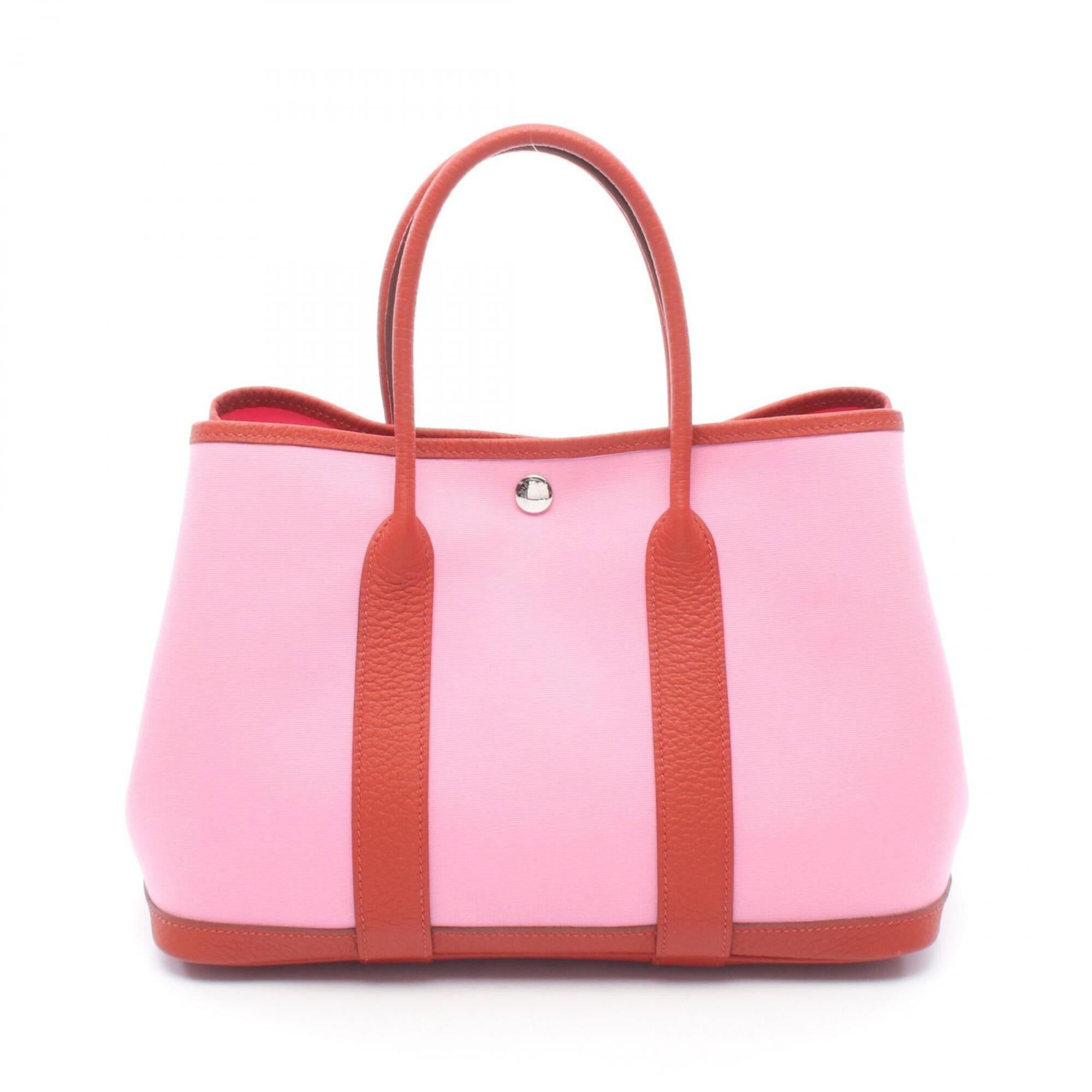 Hermes Pink Red Color Toile Officier Negonda Leather Handbag Tote Bag (Pre-Owned)