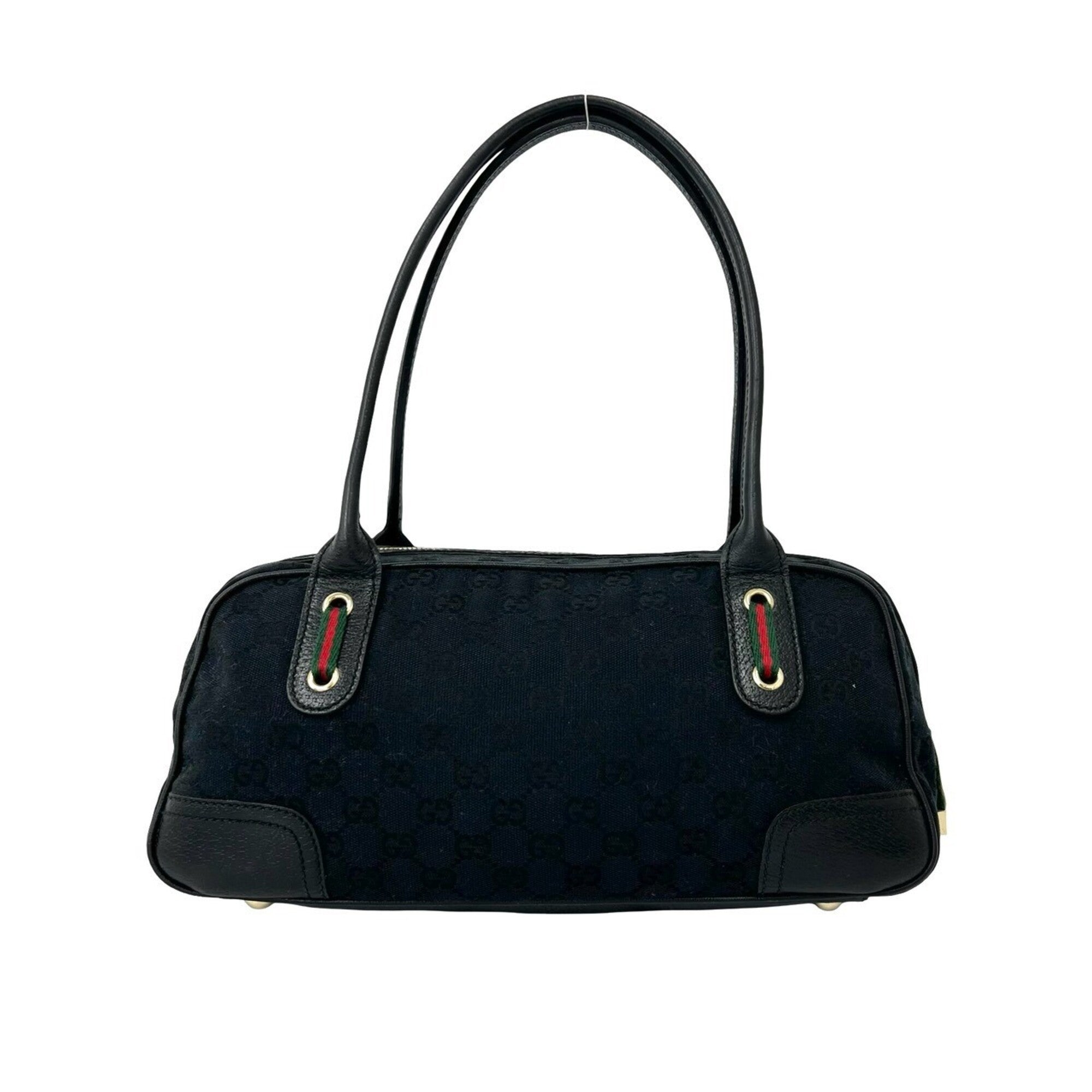 Gucci Black Green Red Color Canvas Leather Boston Bag Tote Bag (Pre-Owned)