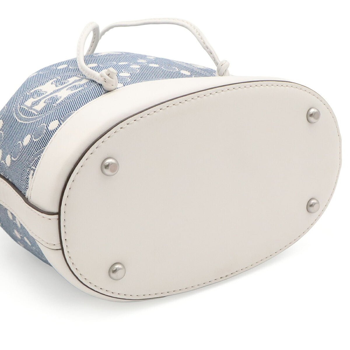 Tory Burch Brown Light Blue White Leather Denim Jacquard Handbag Shoulder Bag (Pre-Owned)