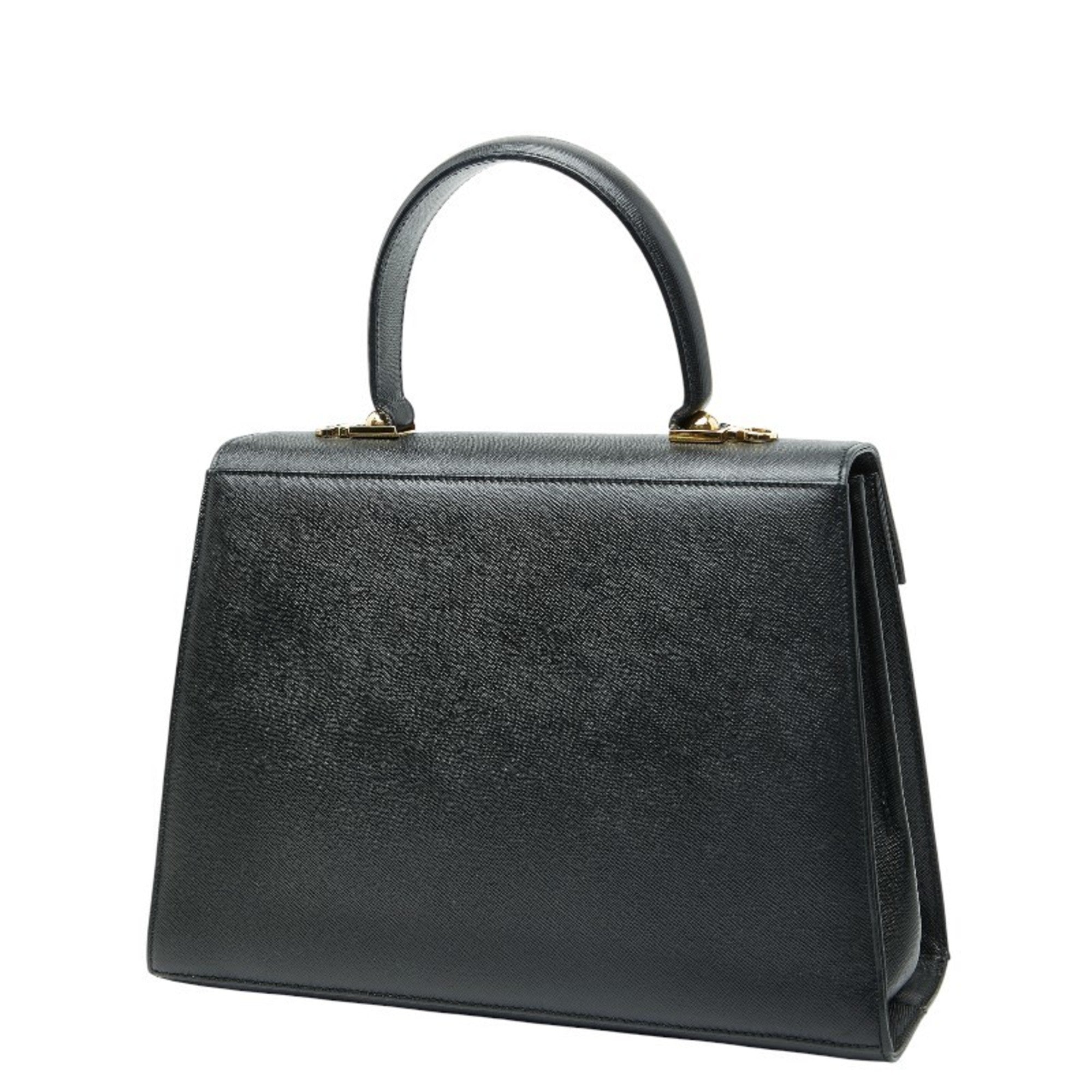 Salvatore Ferragamo Black Leather Handbag Shoulder Bag (Pre-Owned)