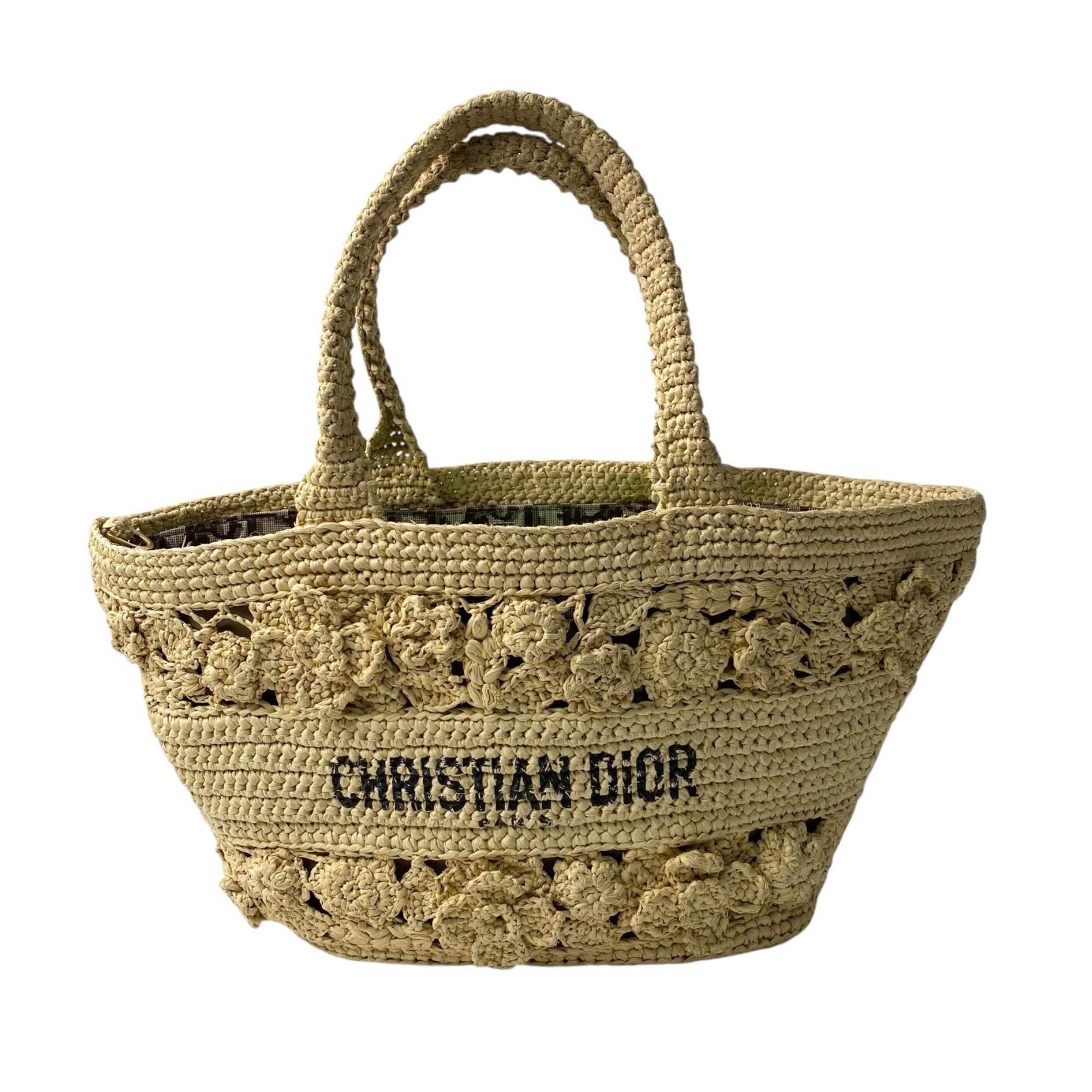 Christian Dior Beige Raffia Handbag Shoulder Bag (Pre-Owned)