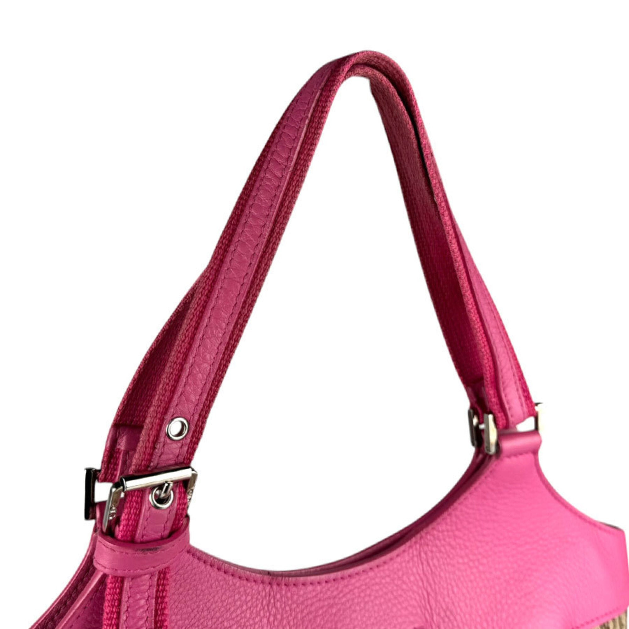 Christian Dior Brown Pink Canvas Leather Handbag (Pre-Owned)