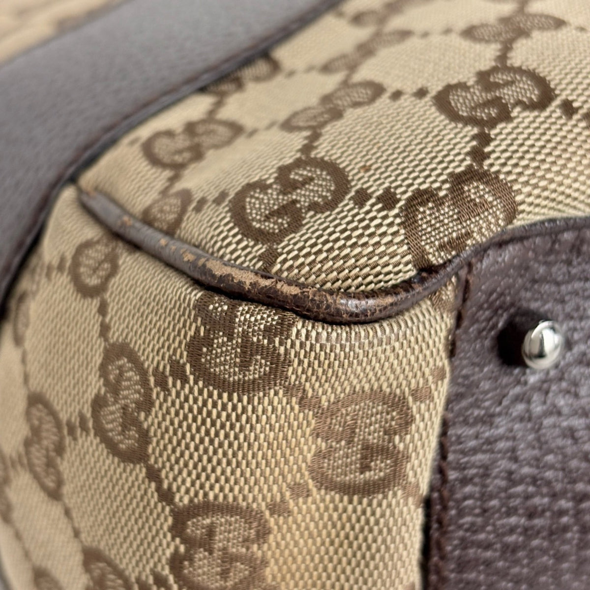 Gucci Gg Canvas Beige Brown Gg Canvas Leather Tote Bag (Pre-Owned)