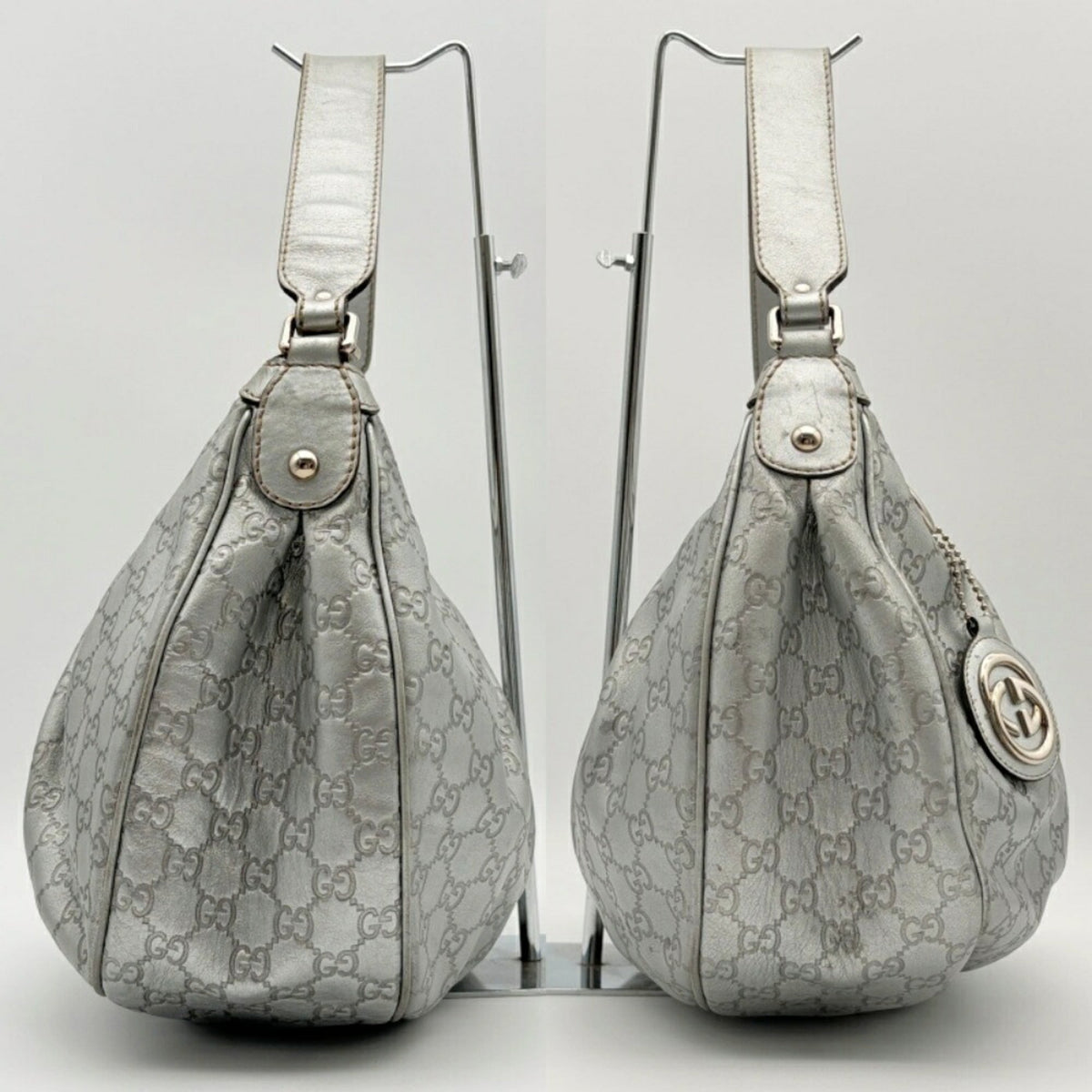 Gucci Metallic Silver Leather Shoulder Bag (Pre-Owned)